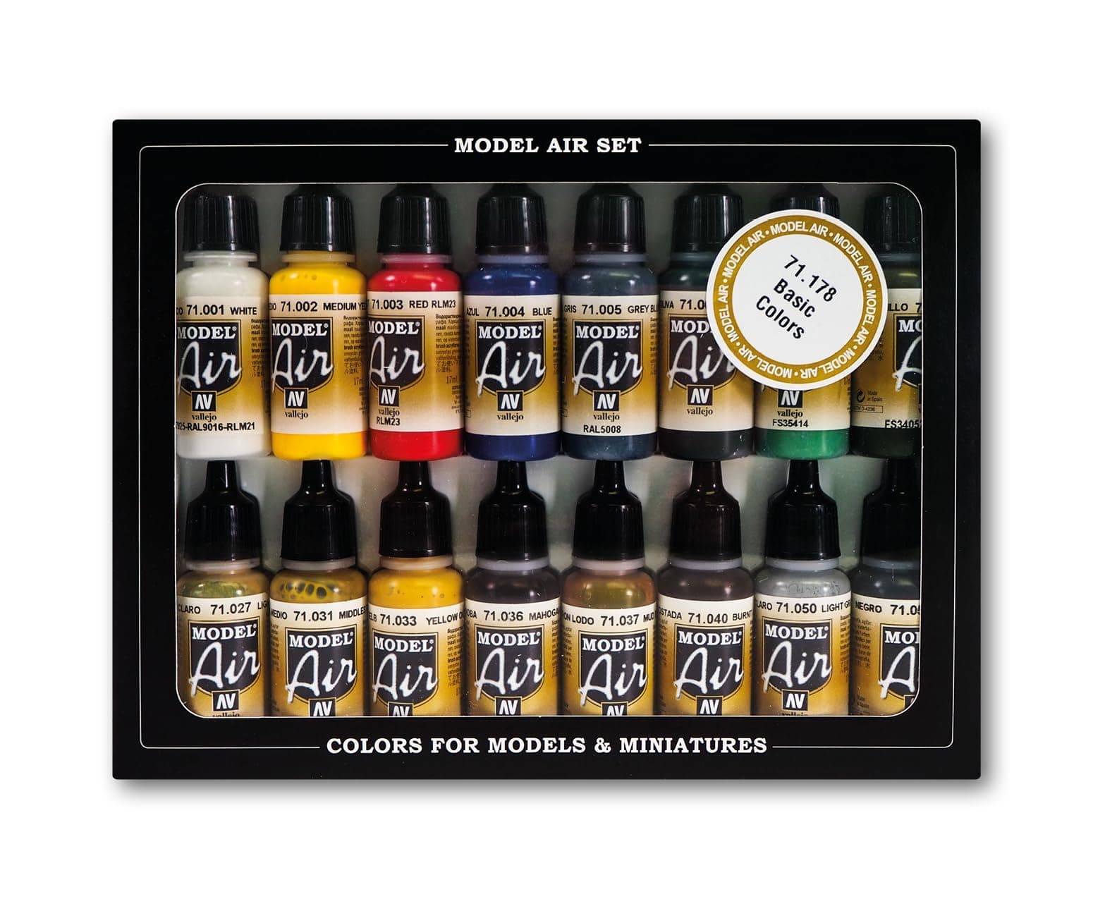 Model Color Set, 16 Basic Acrylic Paints for Airbrush, Matte Finish, 18 ml Bottles with Dropper, Ideal for WWII Aircraft Models