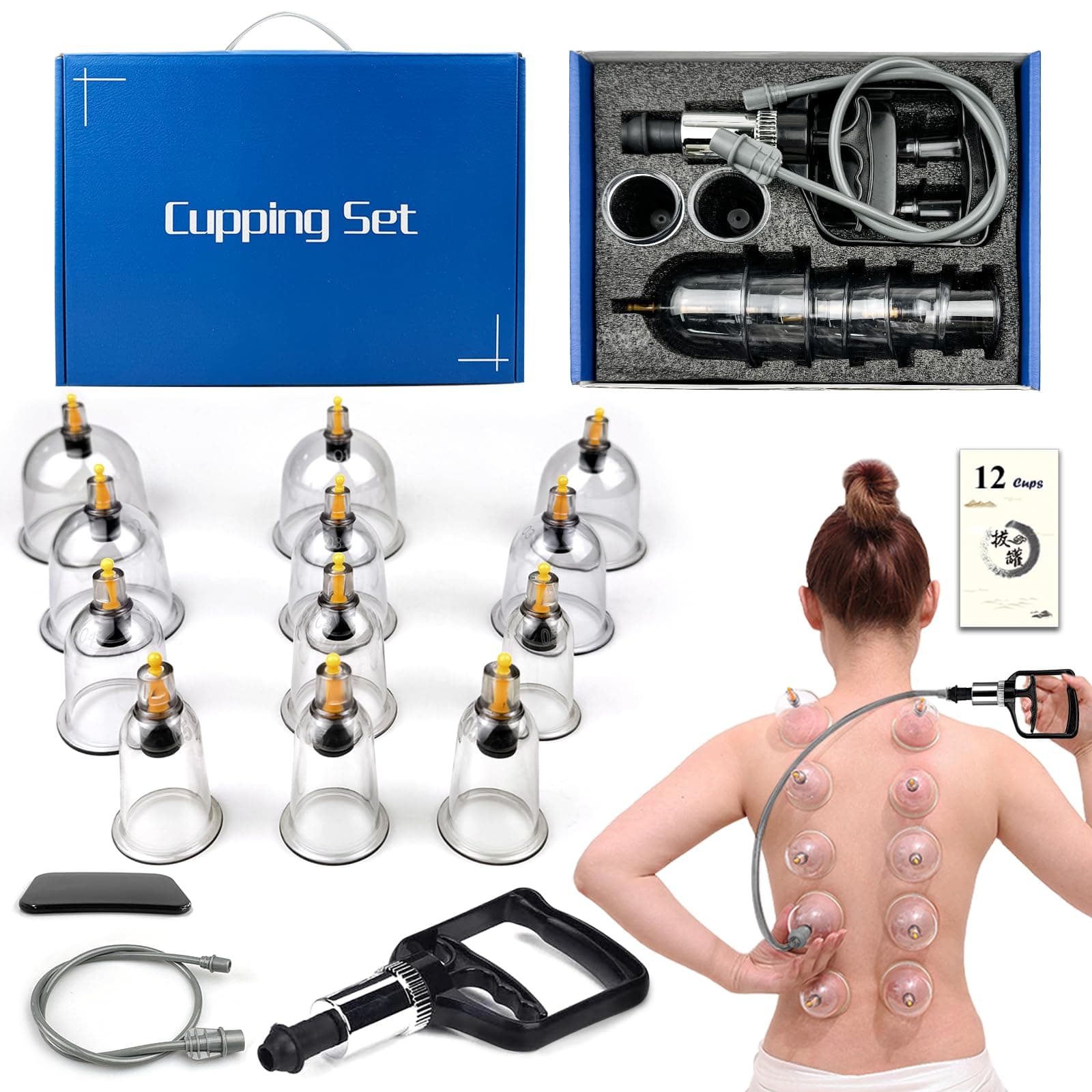 Cupping Therapy Set,12 Therapy Cups Cupping Set with Pump, Professional Chinese Cupping Therapy Sets Hijama Cupping Massage Kit