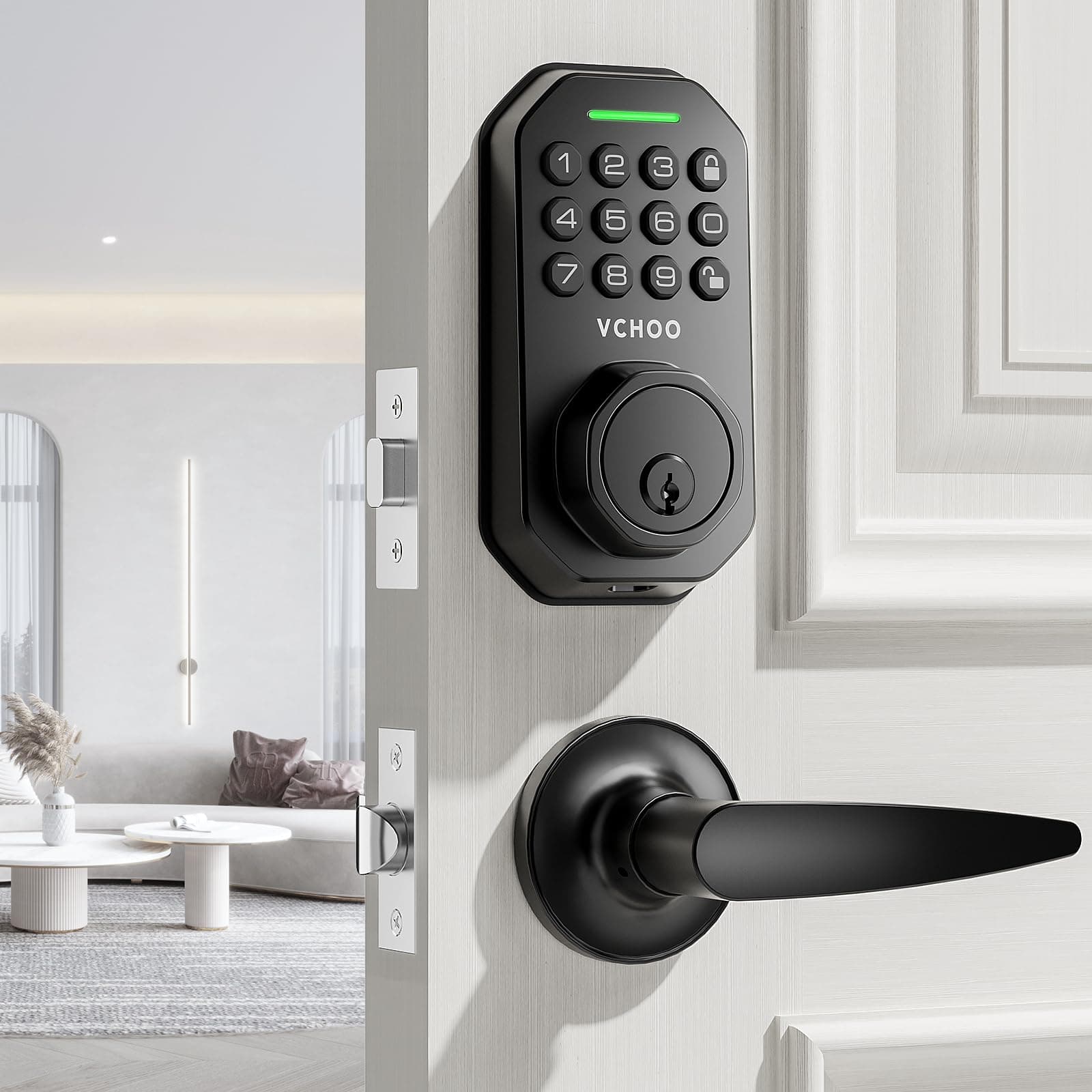 Keyless Entry Door Lock Deadbolt with Handle Set Smart Locks for Front Door with Lever Handles Auto Locking, Anti-Peeping Password & Easy Installation for Homes Hotel Bedroom Doors IP54