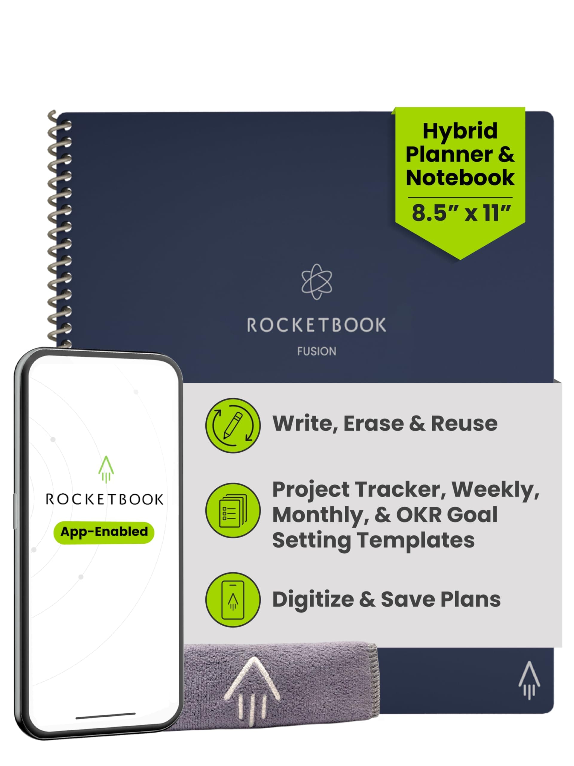 Rocketbook Fusion Smart Reusable Notebook - Calendar, To-Do Lists, and Note Template Pages with 1 Pilot Frixion Pen & 1 Microfiber Cloth Included - Midnight Blue Cover Letter"