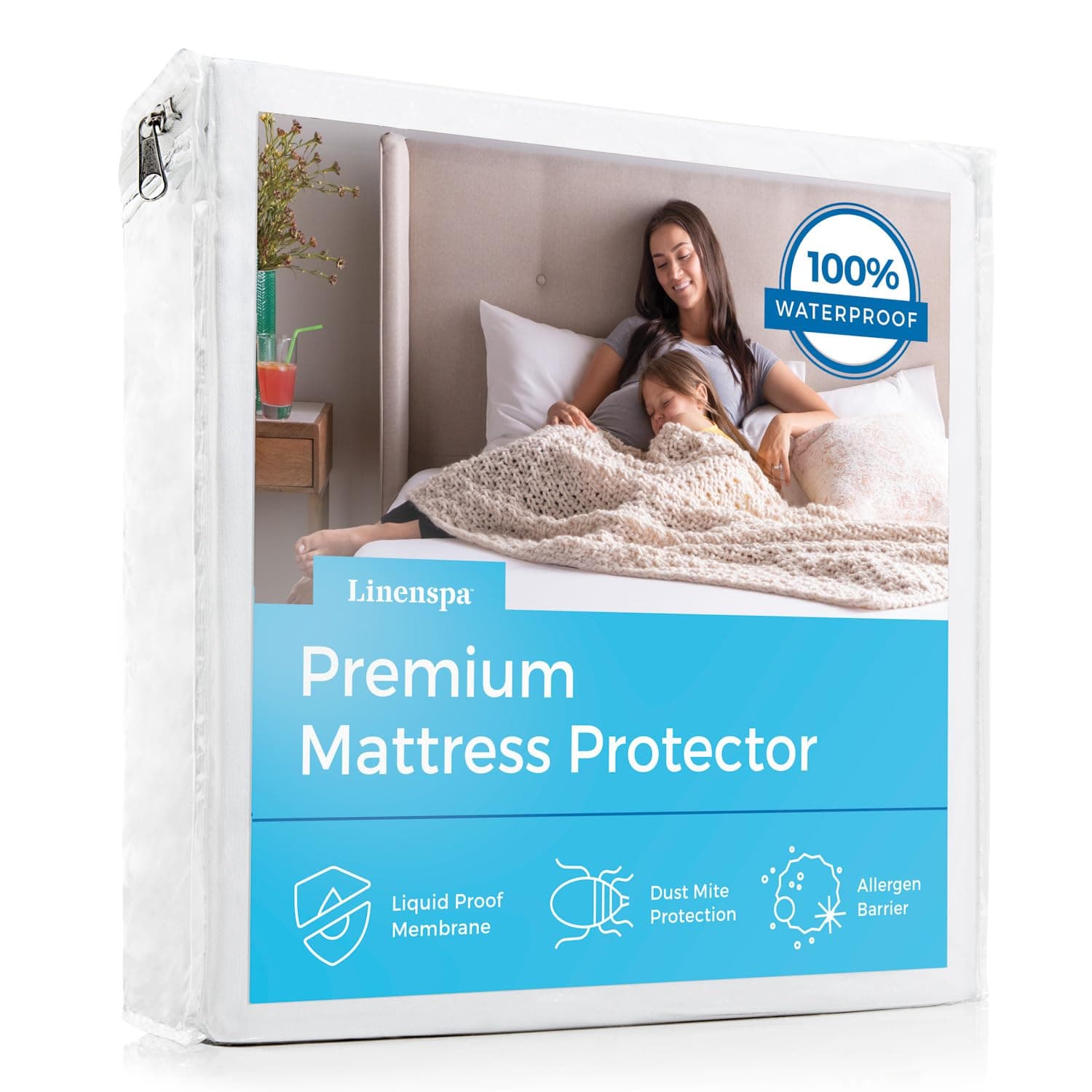 LINENSPA Premium Mattress Protector - White - King Size - Breathable Polyester - Fitted Style - Waterproof Design - Machine Washable & Dryer Safe - Mattress Protector for Kids, Teens, and Adults