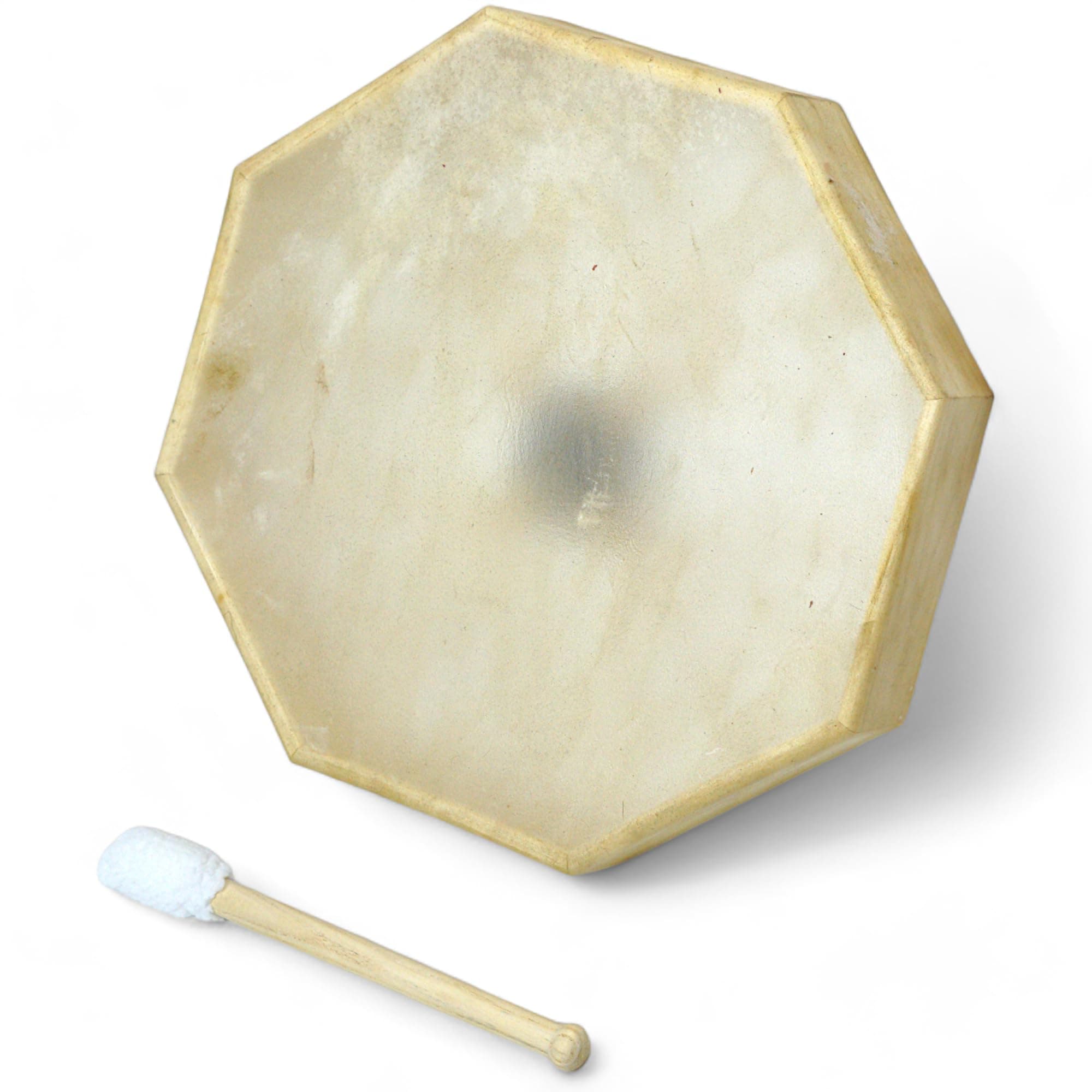 GMP Traditional Frame Drum/Bodhran with Handle | Natural Goatskin Head, Comes with Wood and Leather Mallet (18" Octagon)