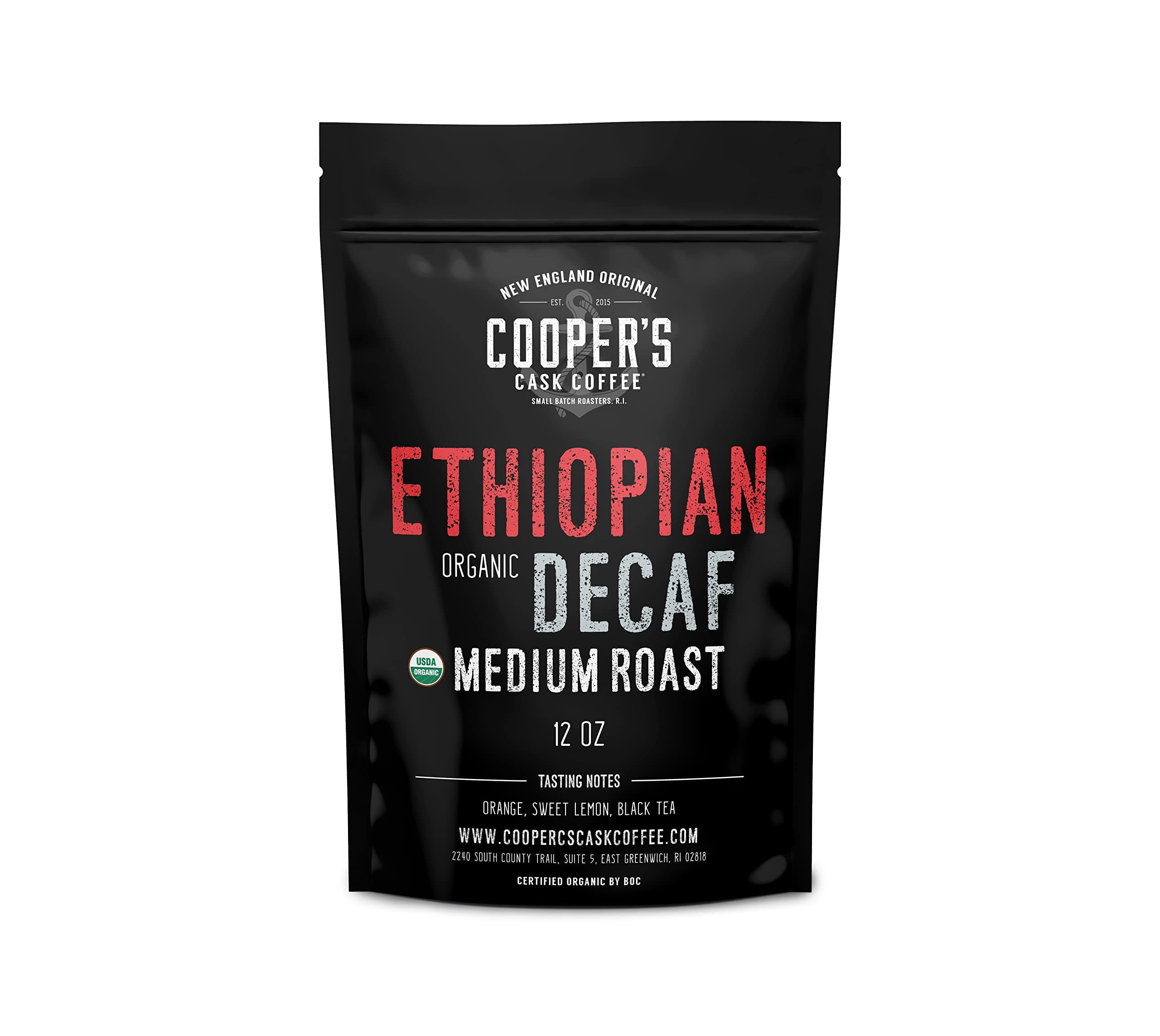 Organic Ethiopian Decaf Water Processed, Medium Roast, Ground Coffee (12oz Ground)