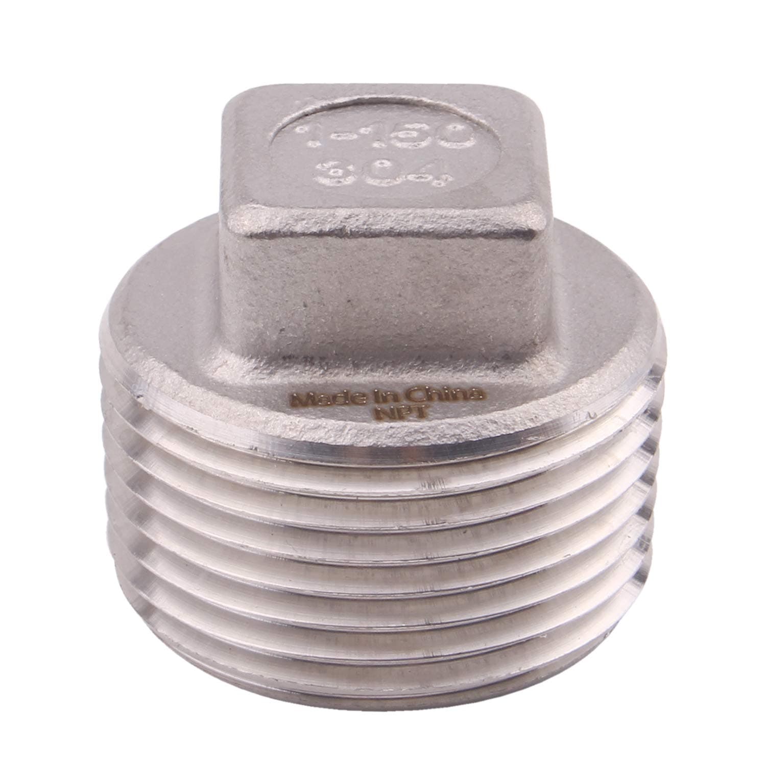 Stainless Steel 304 Cast Pipe Fitting, Square Head Cored Plug, Class 150, 1 Inch NPT Male