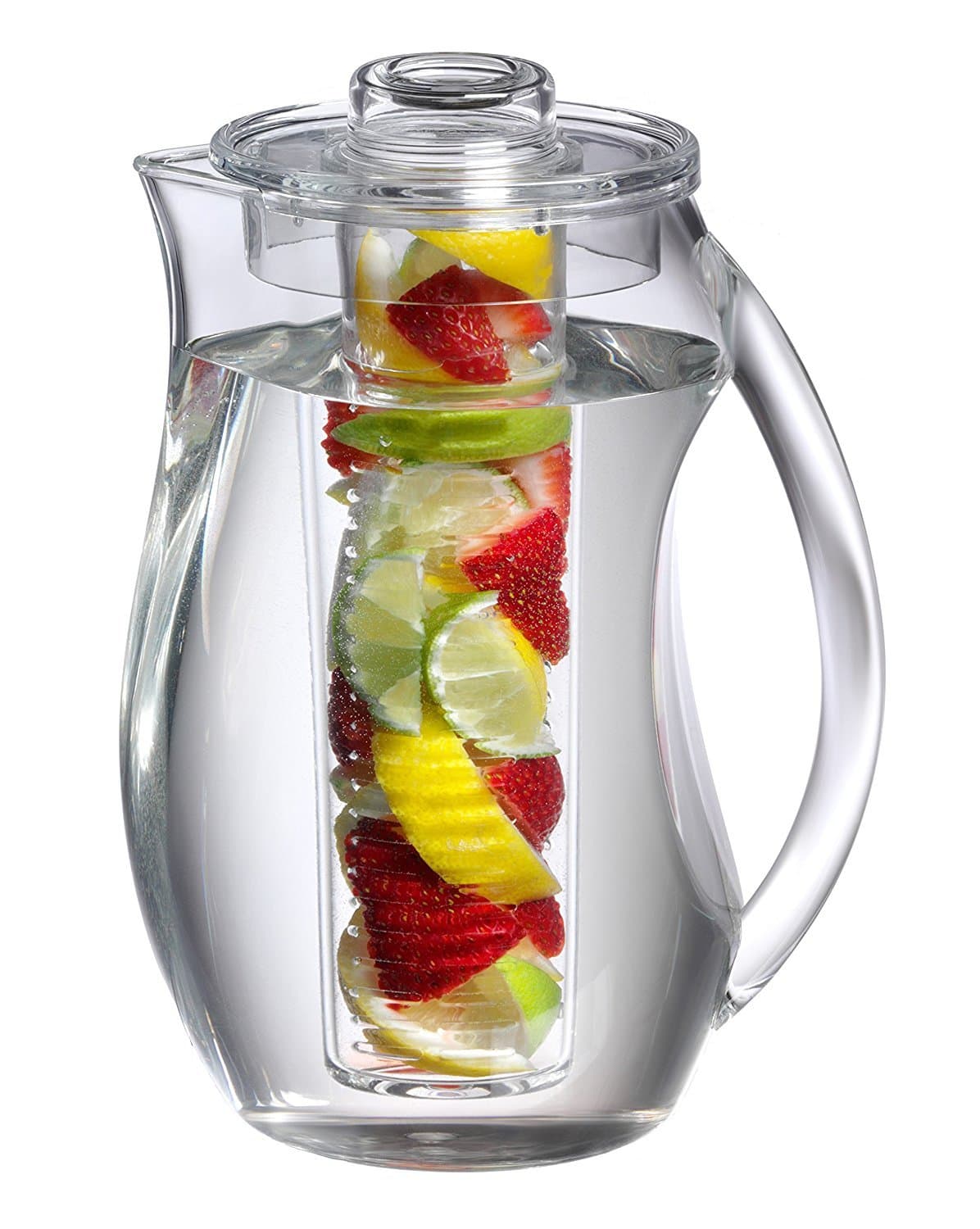 Jumbl Tea Infuser Water Pitcher. Plastic Pitchers with spill proof Lid & Removable Infusion Insert For Kool Aid, Juice, Iced Tea, Lemon Water, Crystal Clear Shatterproof Acrylic, 2 Liter