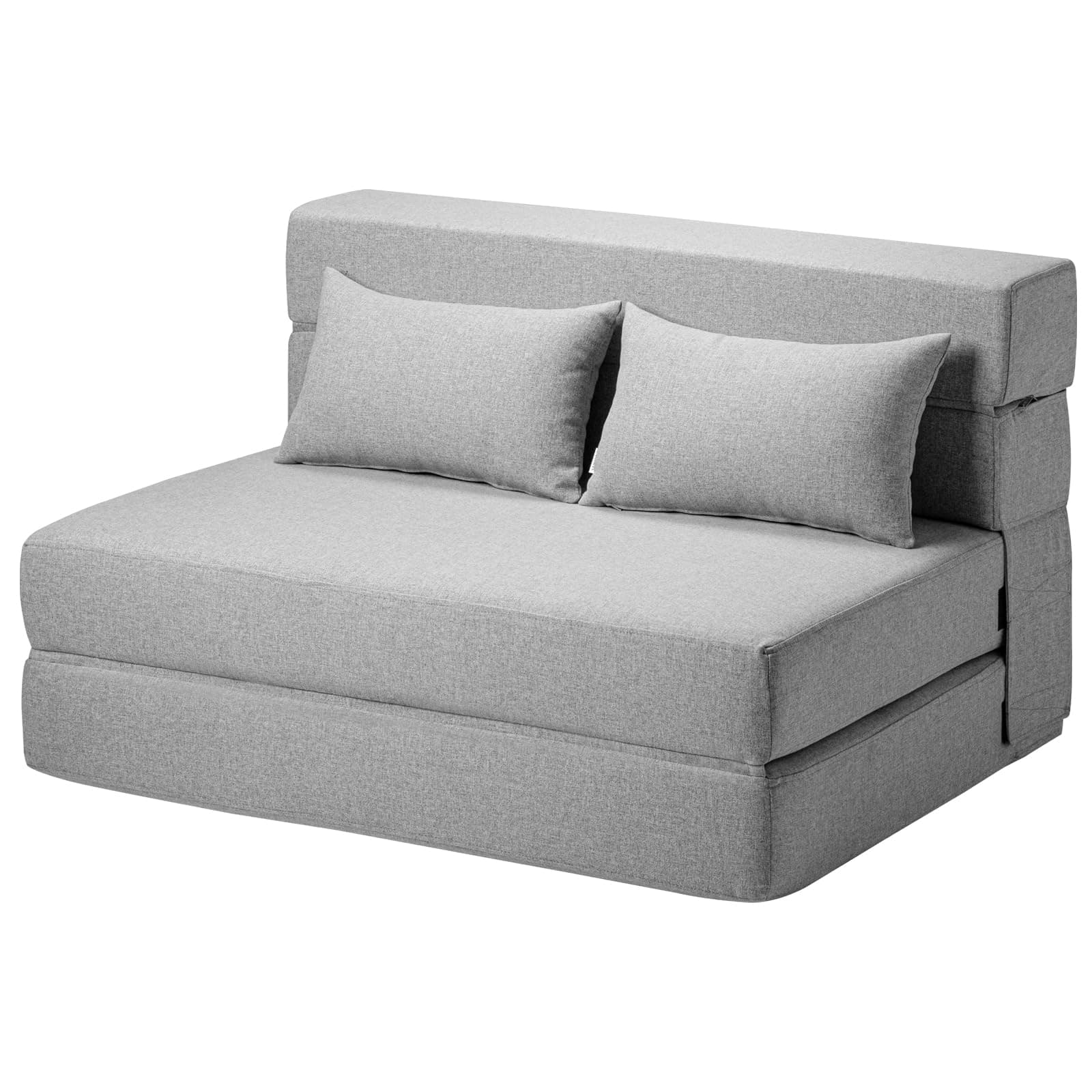 Folding Sofa Bed with Pillows- Convertible Chair Floor Couch & Sleeping Mattress, Foldable Memory Foam Sleeper for Living Room/Dorm/Guest Room/Home Office/Apartment/Loft, Twin, Light Gray