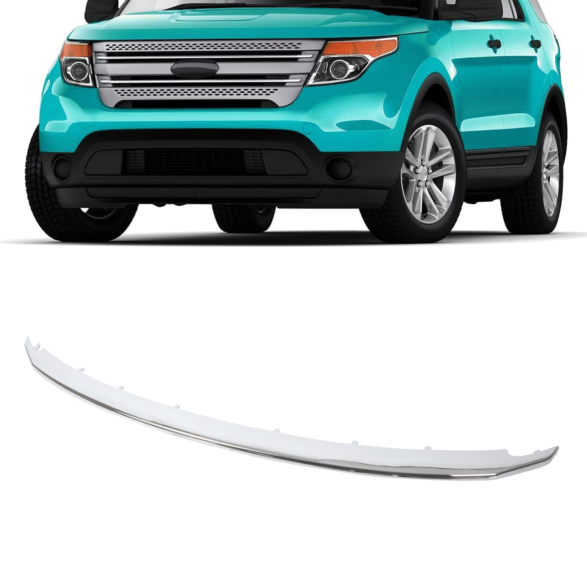 KUAFU Front Upper Grill Trim Compatible with 2011-2015 Ford Explorer Replacement for BB5Z-8200-AA FO1217105 Grille Molding Strip Plastic(ABS) Chrome