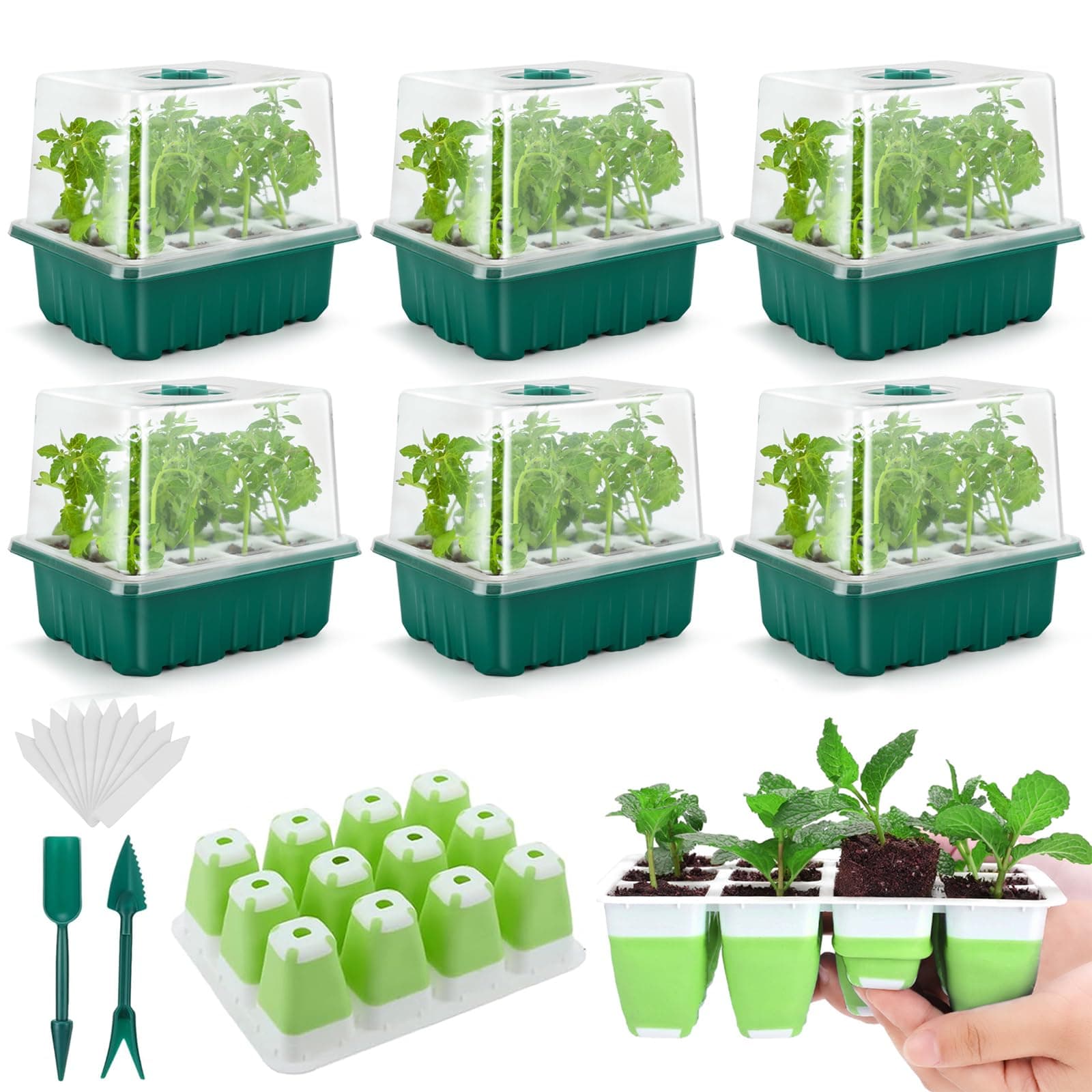 Seed Starter Tray, 72 Cells Indoor Seed Starter Kit, Flexible Silicone Designed Seedling Starter Trays, Germination Tray with Humidity Dome & Lids(4in Height), Reusable & Dishwasher Safe, BPA-Free