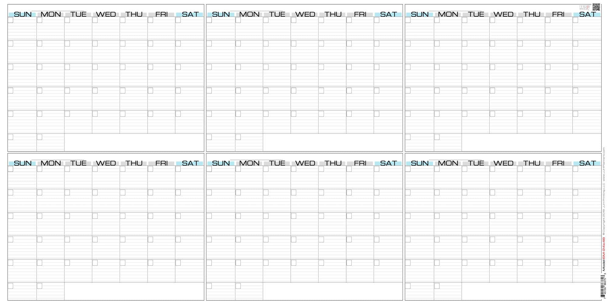 JJH Planners - Laminated Blank - 24" x 48" - Extra Large - Erasable 6 Month Horizontal Wall Planner (6Mh-24x48)