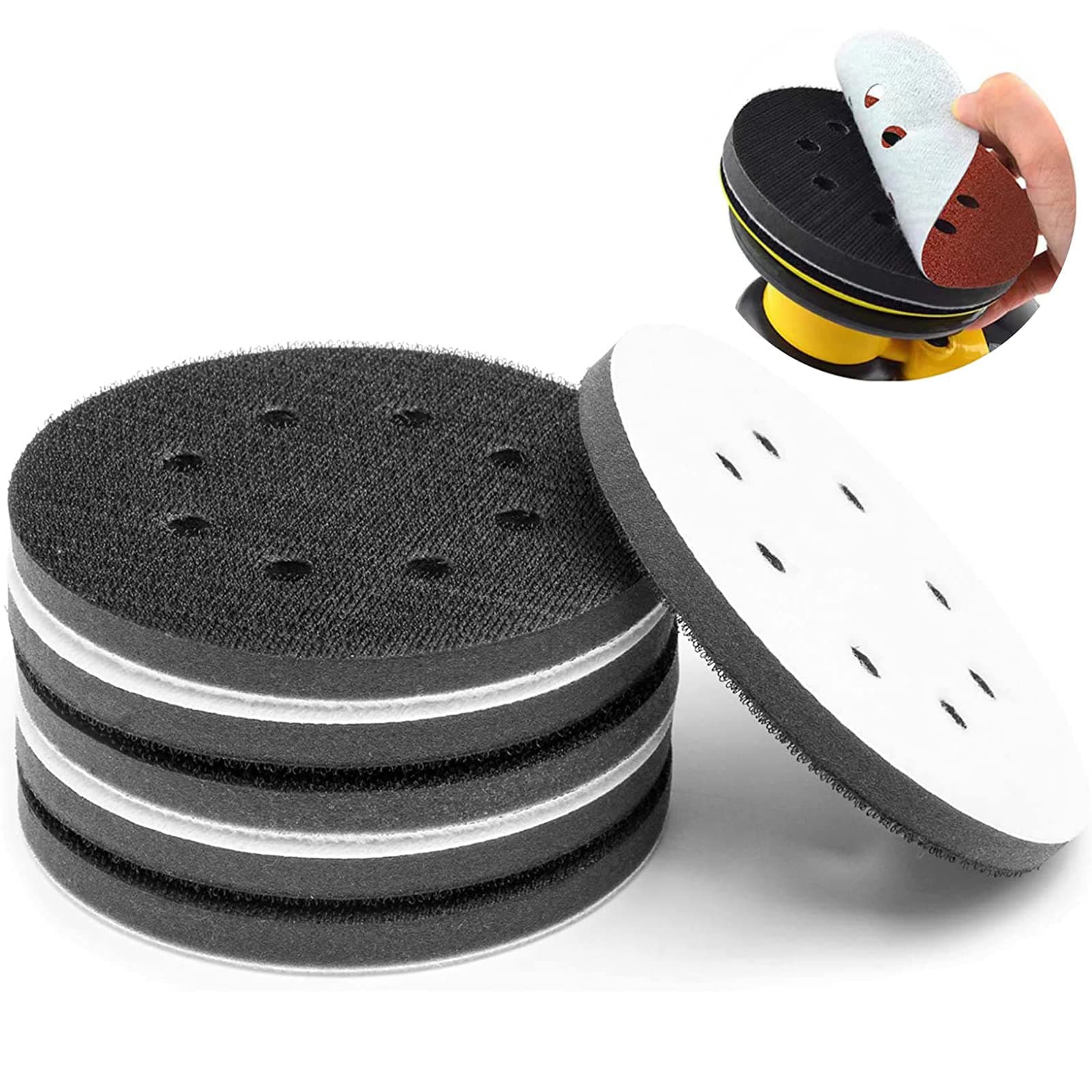 Generic 5 Pack 5 Inch 8 Hole Hook and Loop Soft Sponge Cushion Interface Buffer Pad for Automotive, Woodworking, Other Surfaces
