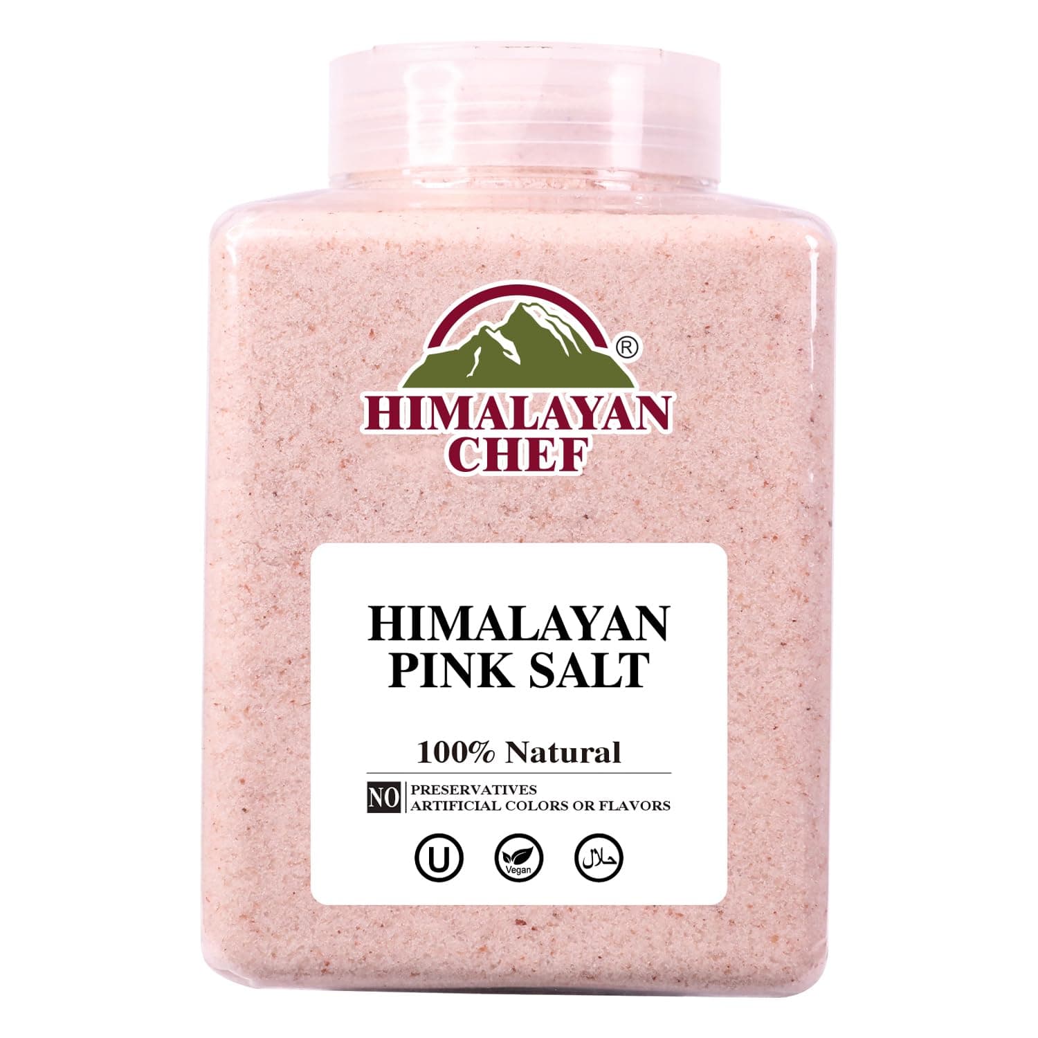 Himalayan Chef Pink Himalayan Salt Fine Grain, 5 lbs Plastic Jar - Pure, Natural, Kosher, Non-GMO, Mineral-Rich, for Cooking, Seasoning, Baking, Table Use