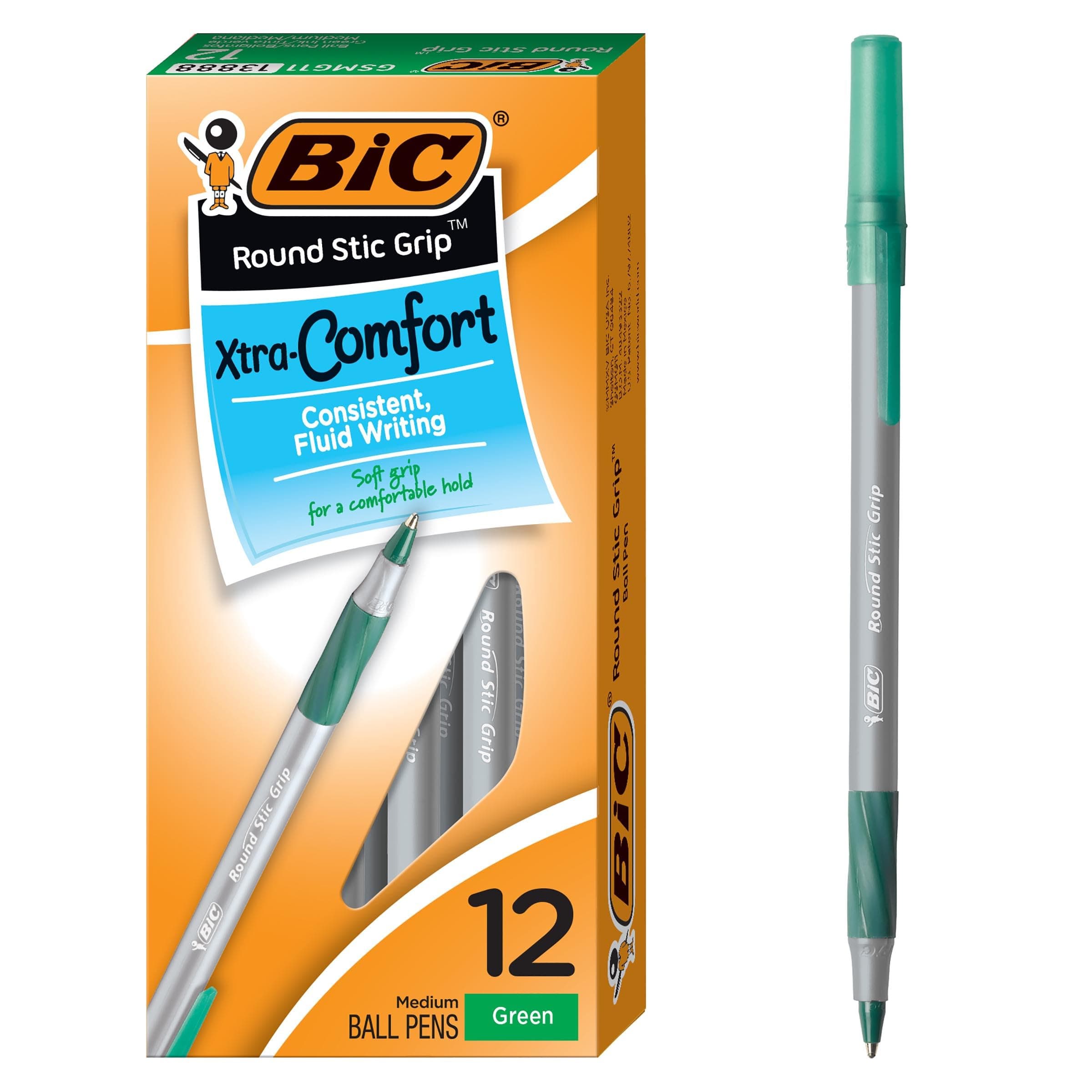 Round Stic® Grip™ Xtra-Comfort Medium Ball Point Pen; Green; 12 Pack