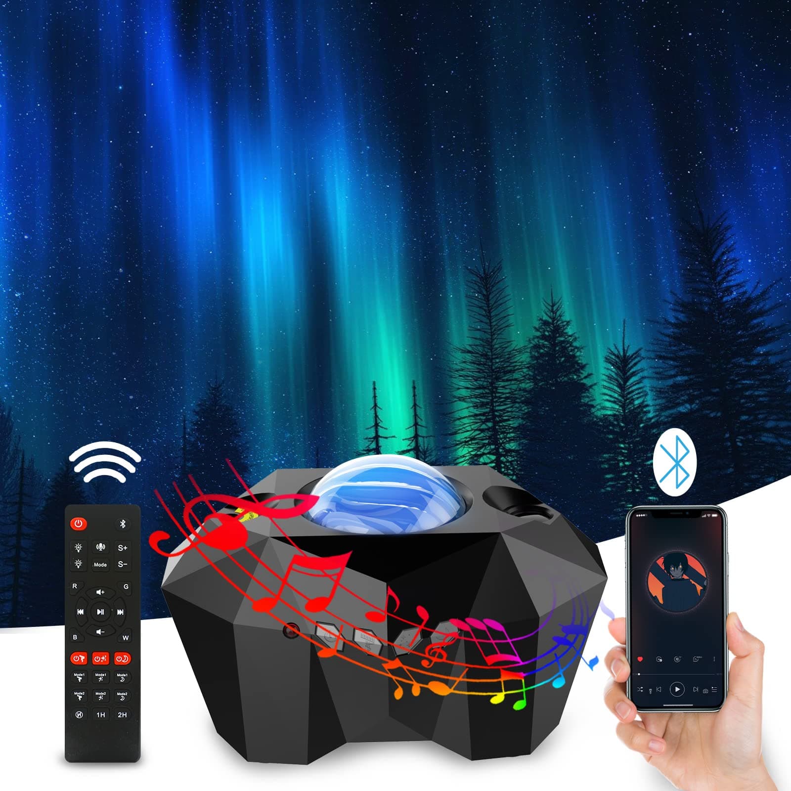 OEBLD 3in1 Galaxy Projector Moon Aurora Star Night Light with Bluetooth Music Speaker and Remote Control, Northern Starry Sky LED Timing Starlight Projector for Kids, Adults Bedroom Decor