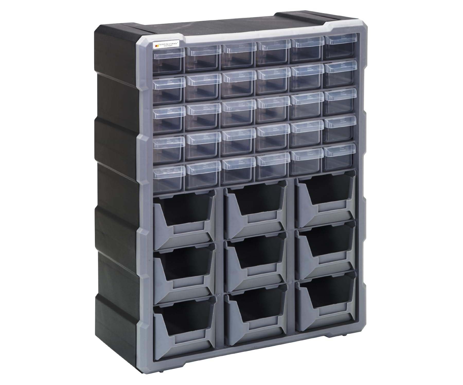 Quantum Storage PDC-930BK Clear Plastic Parts Storage Hardware and Craft Drawer Cabinet, 30 Drawers/9 Bins