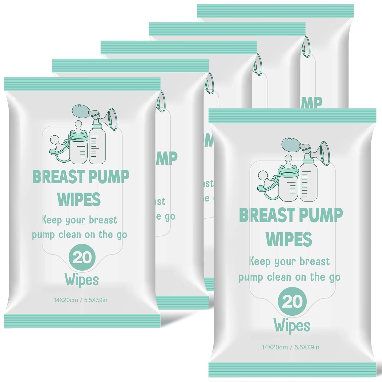 6 Pack 120 Count Breast Pump Wipes Quick Clean and Irritant Free Resealable Convenient Breast Pump Cleaning Wipes Hygienic Breastfeeding Supplies(Green)