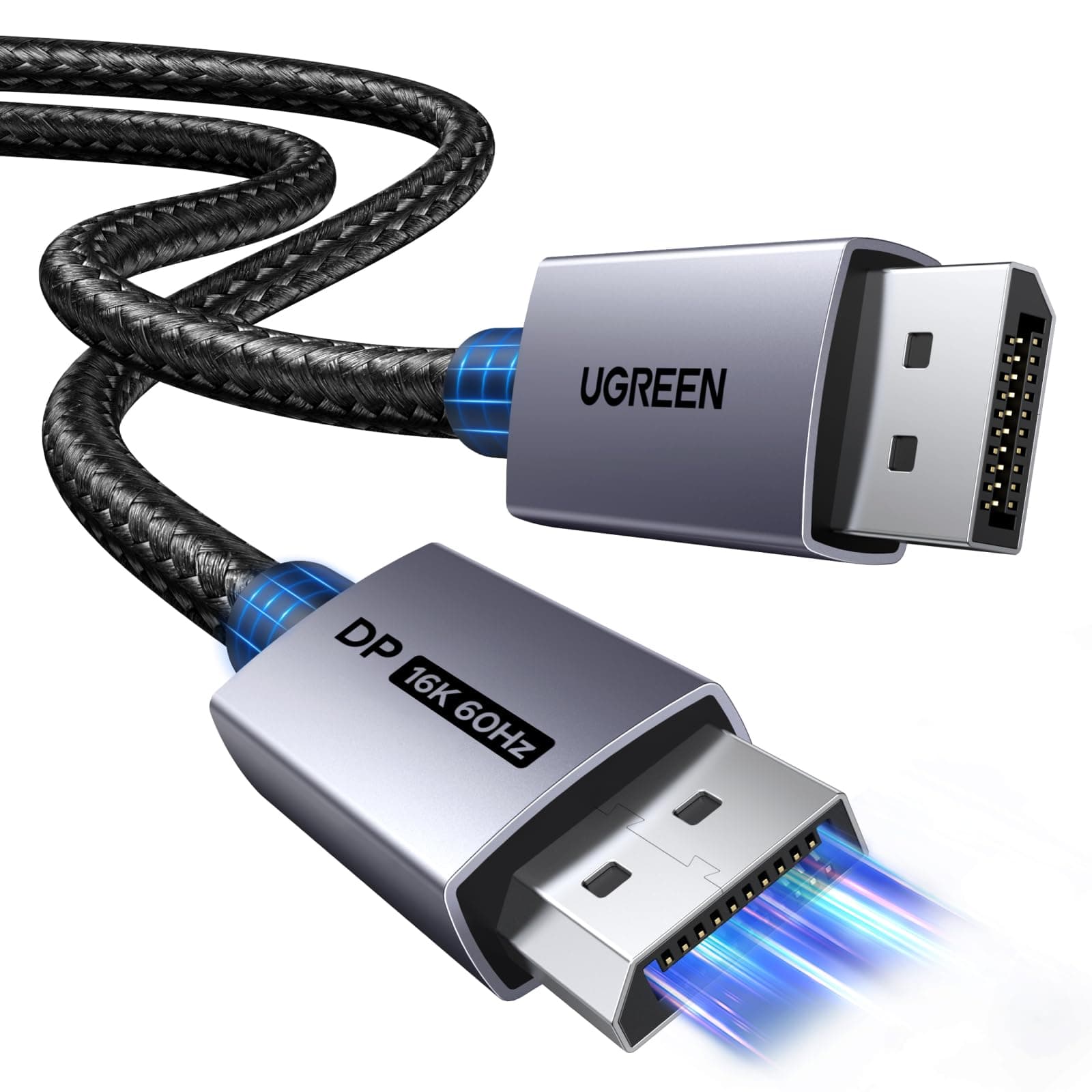 UGREEN 16K Displayport Cable 2M, DP 2.1 Cable Support 16K@60Hz, 8K@120Hz, 4K@240Hz 80Gbps HDR, Displayport 2.1 Nylon Braided Cable Compatible with Monitor, Laptop, Graphics, PC, TV etc