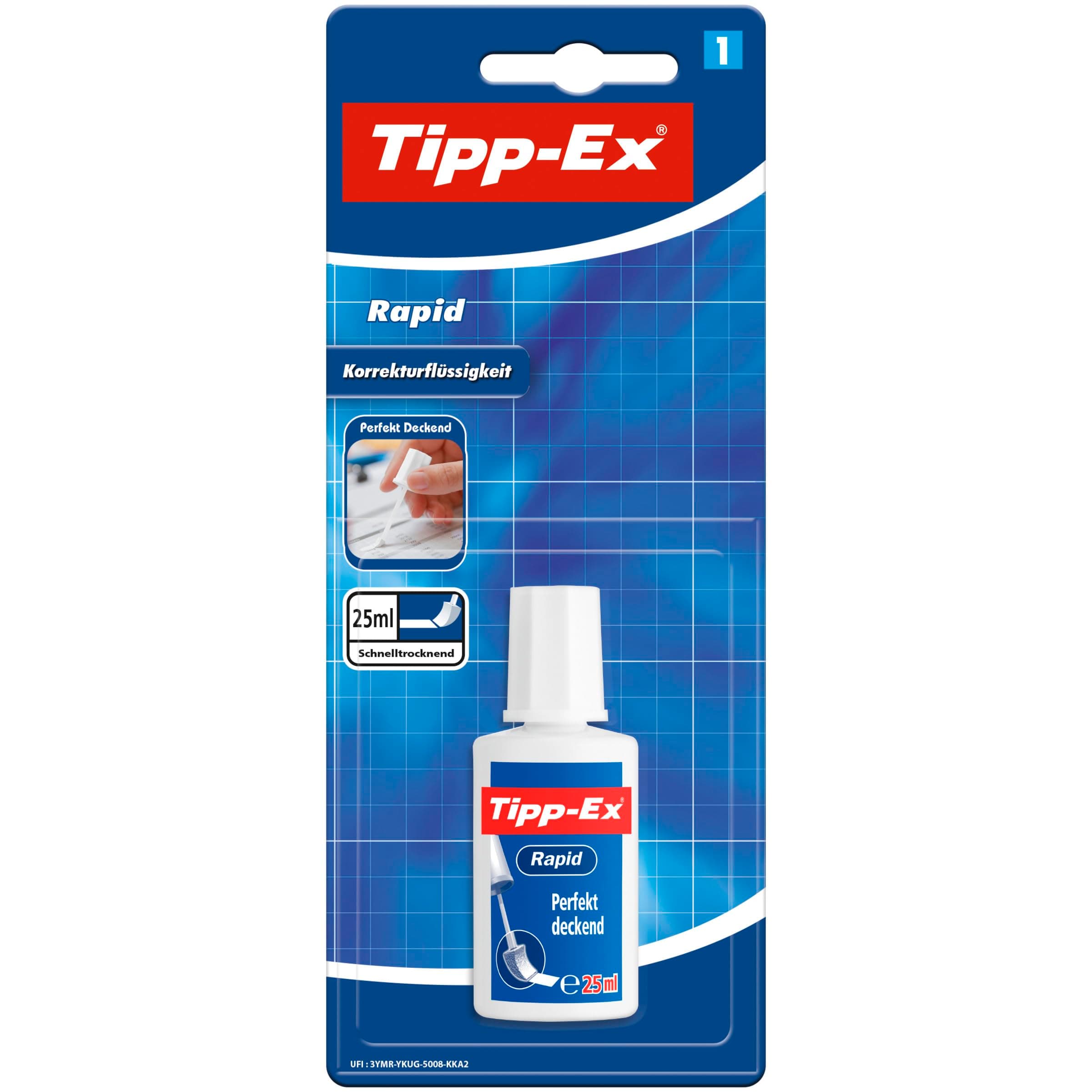Tipp-Ex Rapid, Correction Fluid Bottle, High Quality Correction Fluid, 20ml, Ideal for School, White, Pack of 1