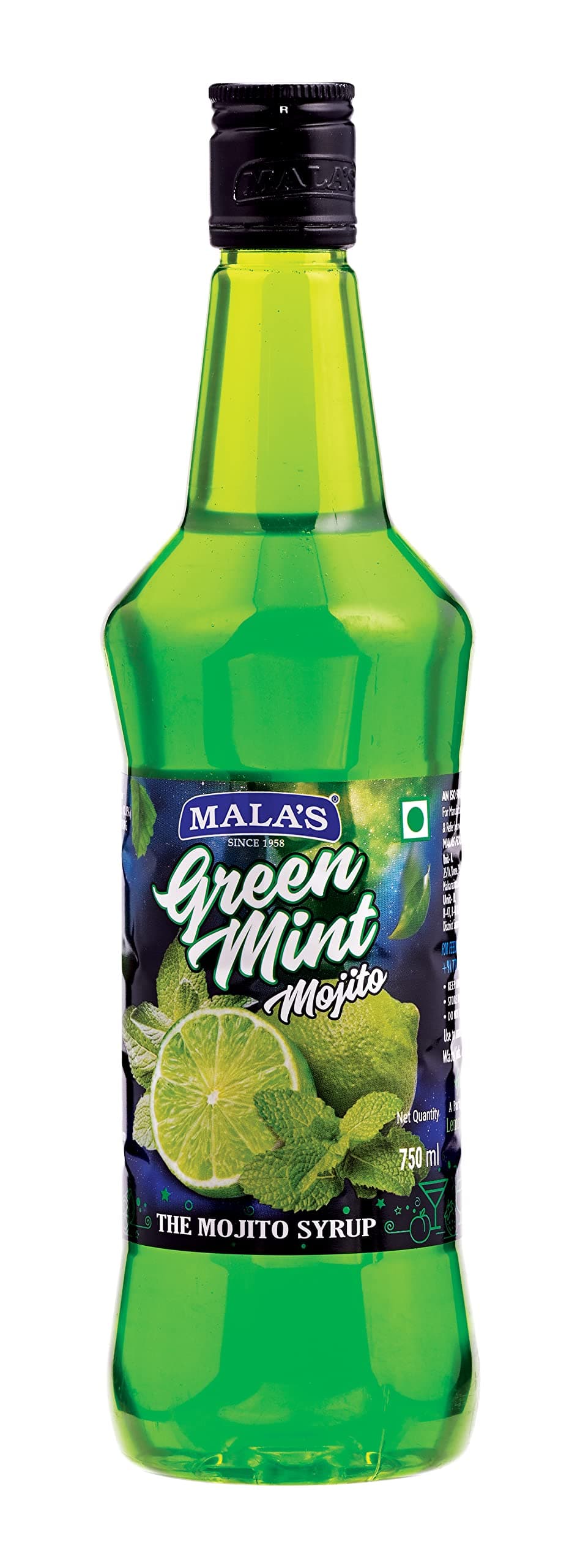 Mala's, Fruit Mocktail Syrup Green Mint Lime and Mint Mojito Syrup | Mixer for Mocktails, Cocktails, Drinks, Juices, Beverages | Non Alcoholic Mix 750ML Bottle