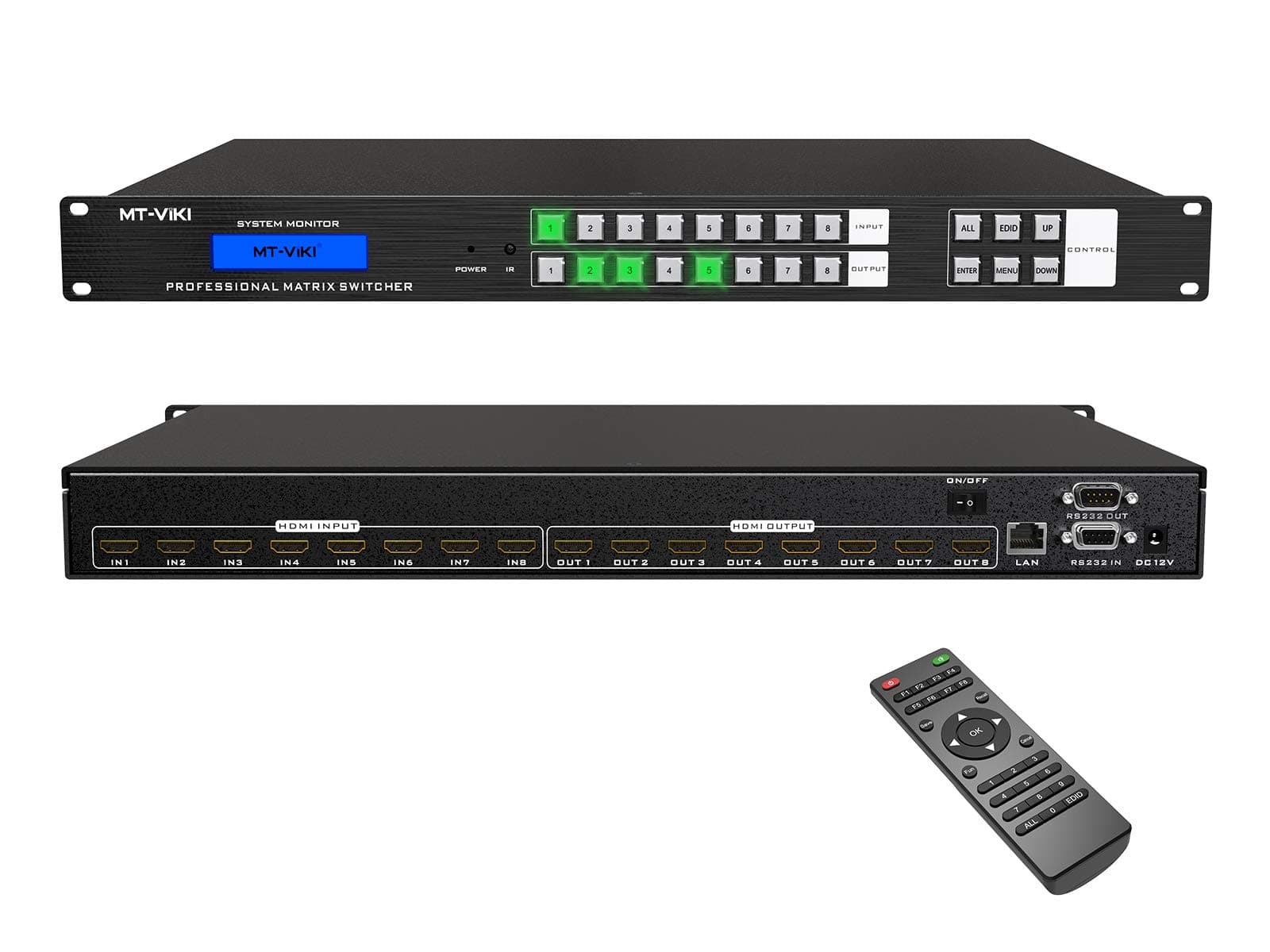 MT-VIKI Upgraded 4K HDMI Matrix Switch 8x8 Support Web GUI w/IR Remote, Rack Mount Switcher & Splitter, 4K@30Hz, EDID, RS232, LAN Port (Built-in US ADI Chip)