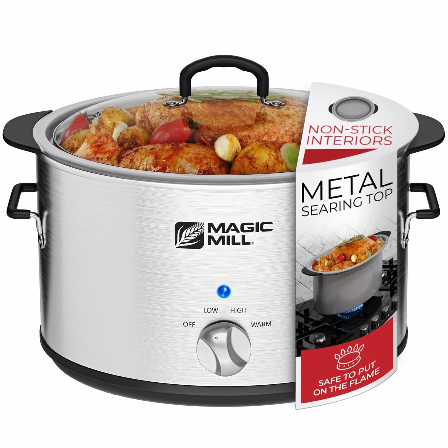 Extra Large 10 Litre Metal Searing Pot with Clear Tempered Glass Lid Multipurpose Slow Cooker Lightweight Pot Can Be Placed Safely on the Flame