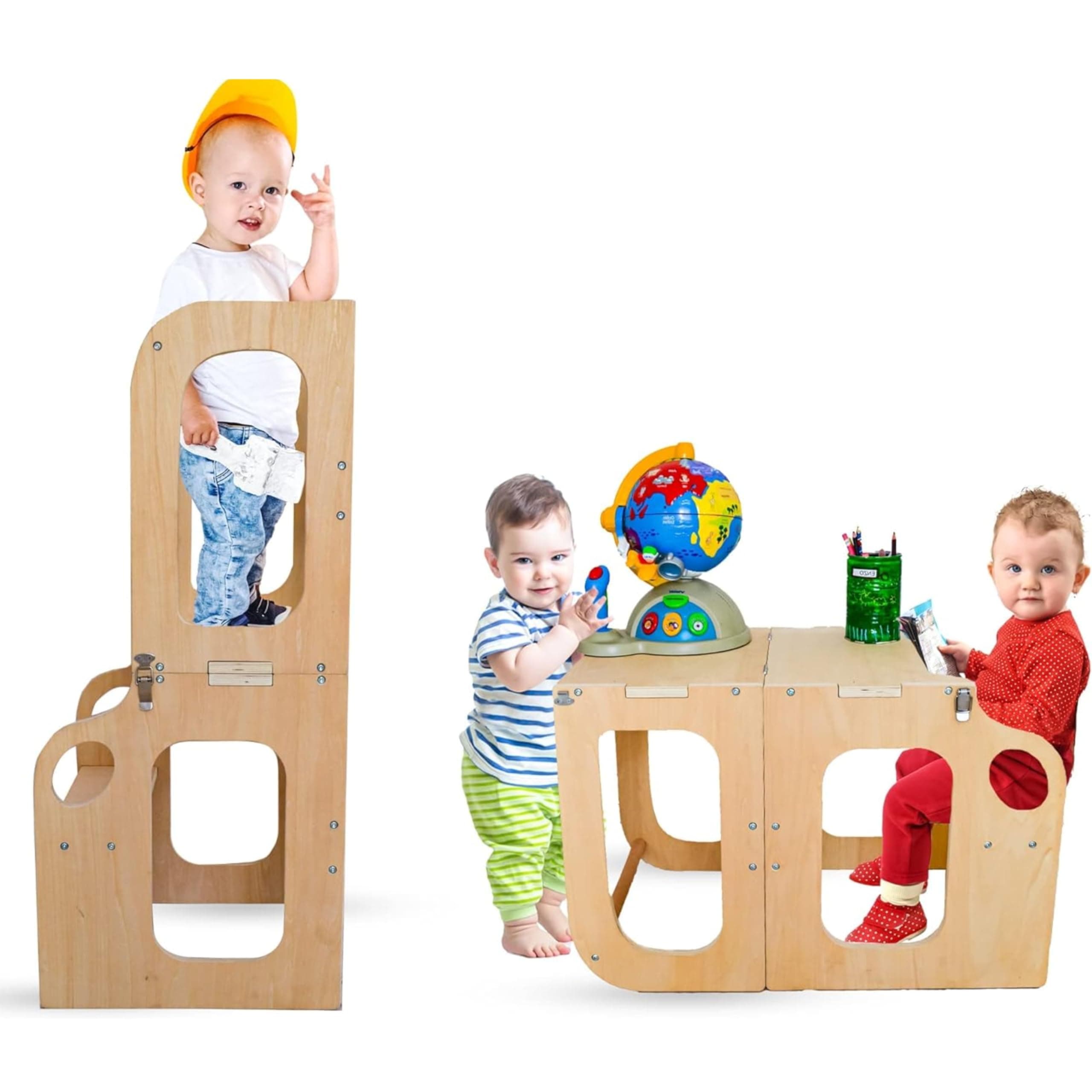 Learning Tower - Safe and Foldable Design - Promotes Children's Learning and Independence - Made from Durable Wood with Non-Toxic Paint - Adjustable, Montessori, Kids Helper, Kitchen Stool