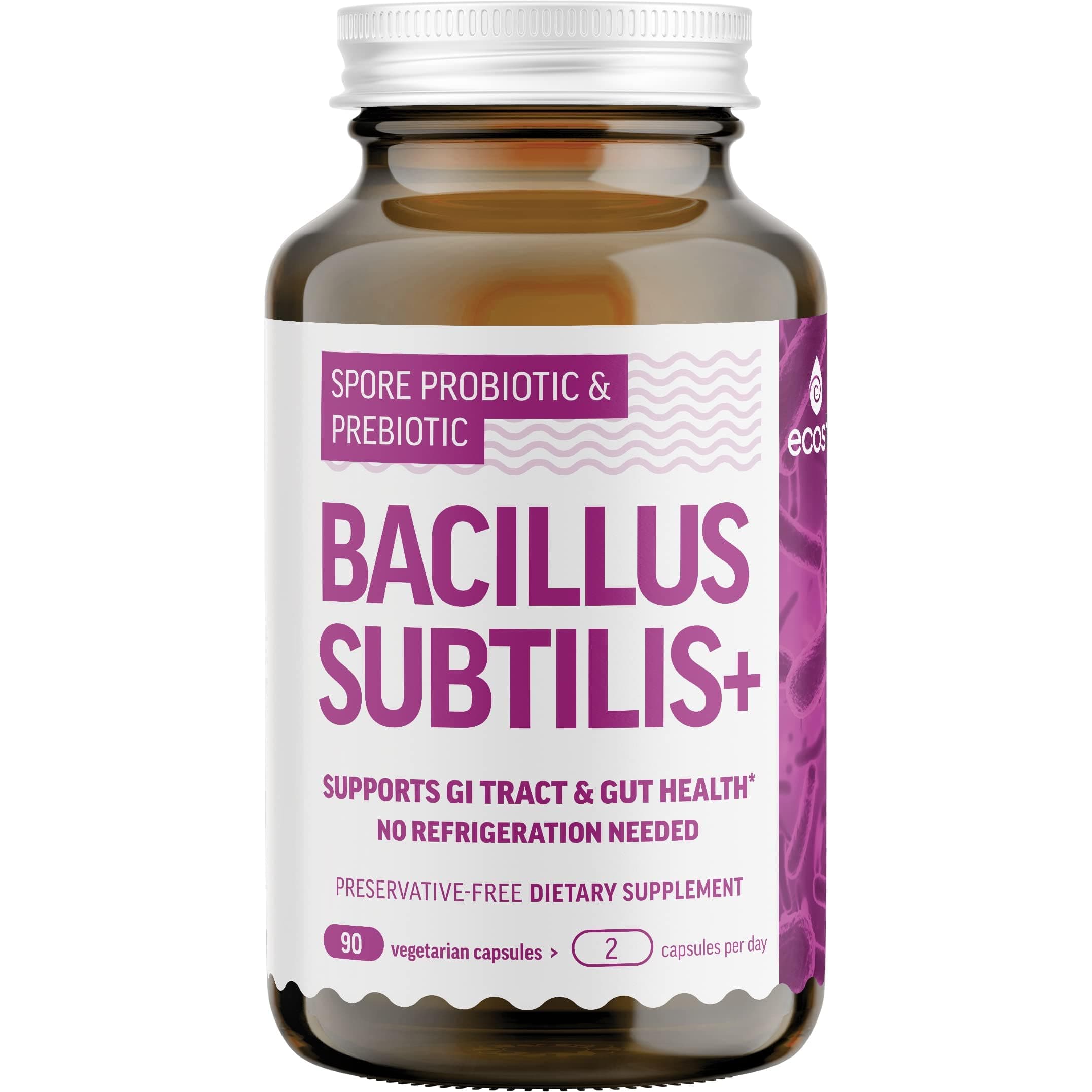 Bacillus Subtilis Spore Based Probiotic — High Potency Strain with Prebiotic for Balanced Belly | Daily Gut Health & Microbiome Support for Family | 6 Billion CFU Per Day | 90 Vegetarian Capsules