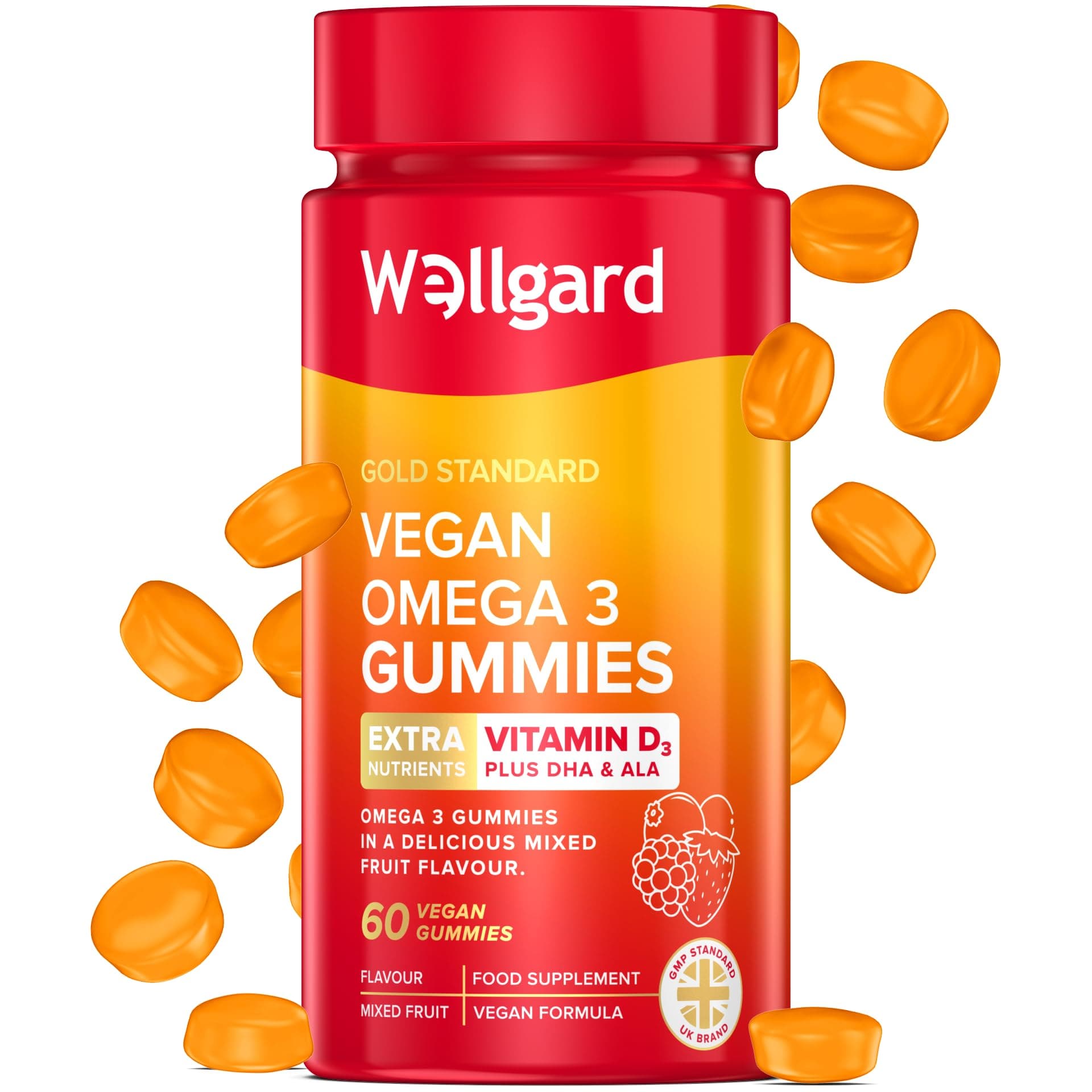 – Wellgard Vegan Omega 3 Gummies by Wellgard - Chewable Algae-Derived DHA & ALA, Omega 3 Supplements, Allergen-Free, Natural Flavour, Formulated in UK