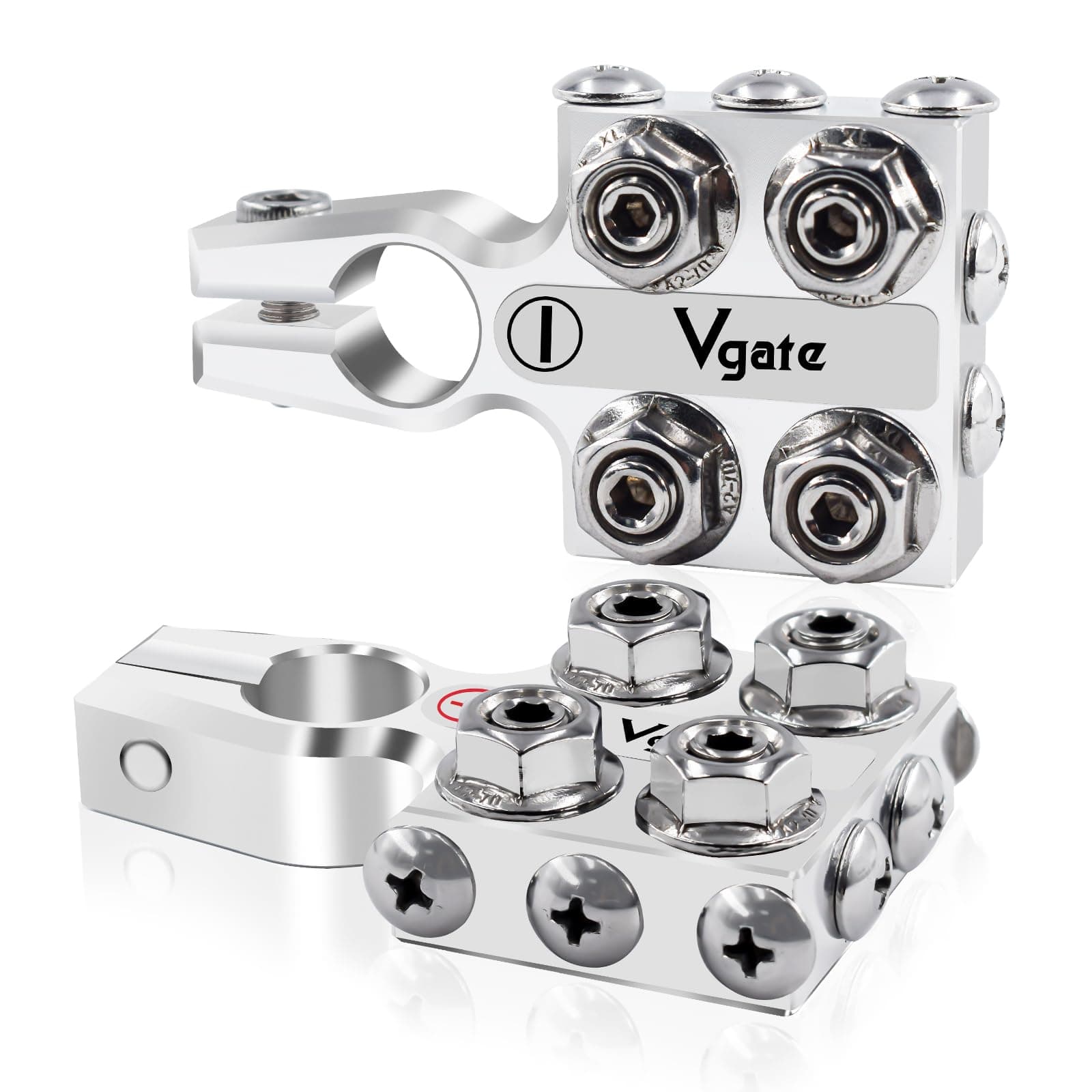 Vgate 12-Way AGM Post Terminal Ends, Battery Terminal Connector Clamps, 8AWG up to 4/0(XL) AWG Gauge, Positive & Negative for SAE/DIN/EN Tapered Top Post
