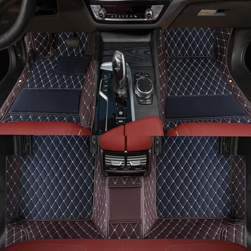 Custom Personalized Floor Mats for Cars,Luxury Full Coverage All Weather Car Floor Mats,Anti-Slip Leather Car Mat Set ,Custom Floor Mats for 99% of Cars, Trucks & SUVs (3D Brown and Black)