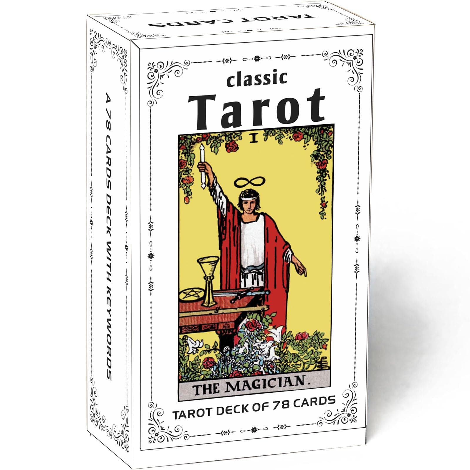 Classic Tarot Cards for Beginners - 78 Card Set, Learning Tarot Deck with Meanings, No Guide Book Needed, Fortune Telling Game (Black)