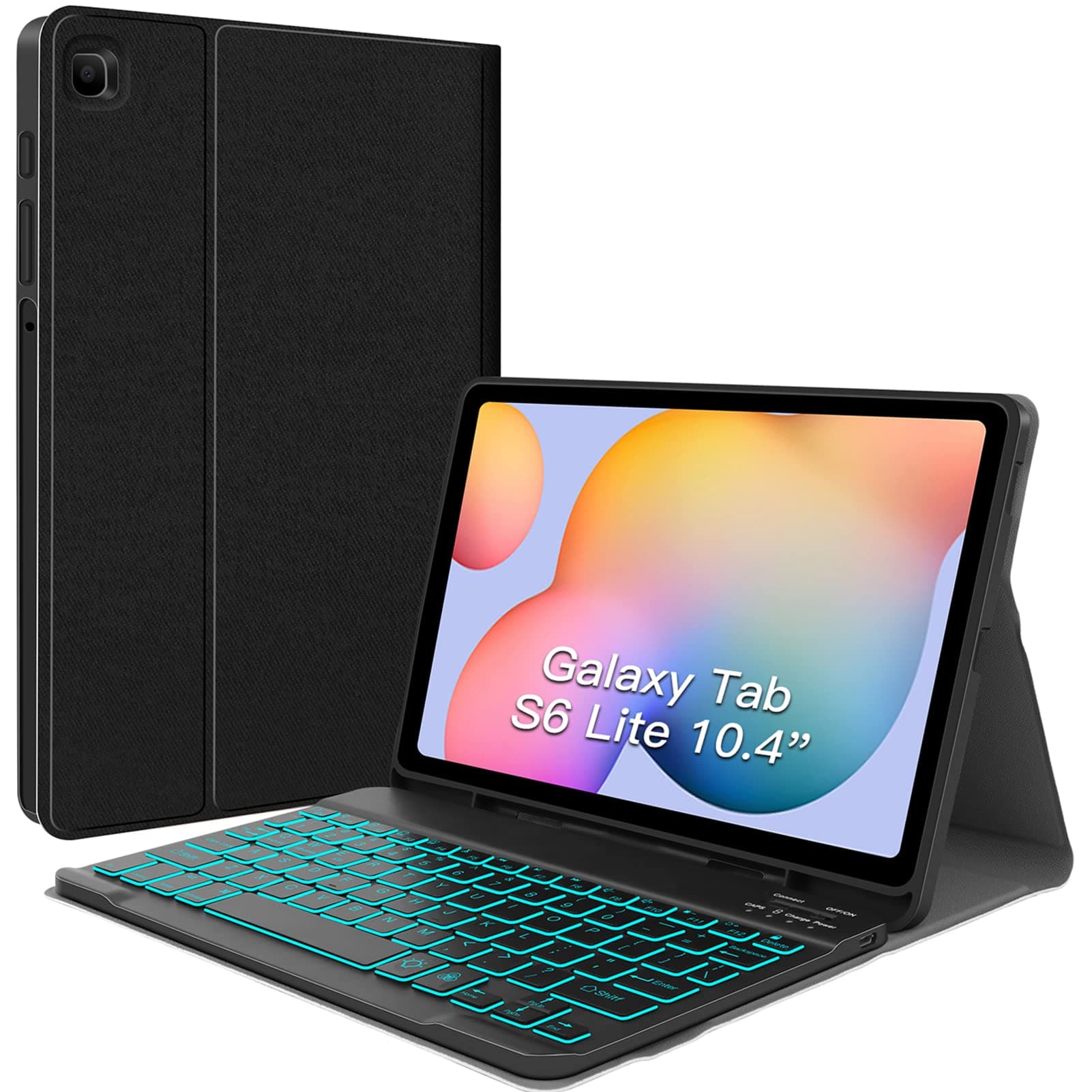 JUQITECH Backlit Keyboard Case for Samsung Galaxy Tab S6 Lite 10.4" 2024/2022/2020, Galaxy Tab S6 Lite Tablet Cover Case with Wireless Keyboard S Pen Holder SM-P620/P625/P610/P613/P615/P619, Black