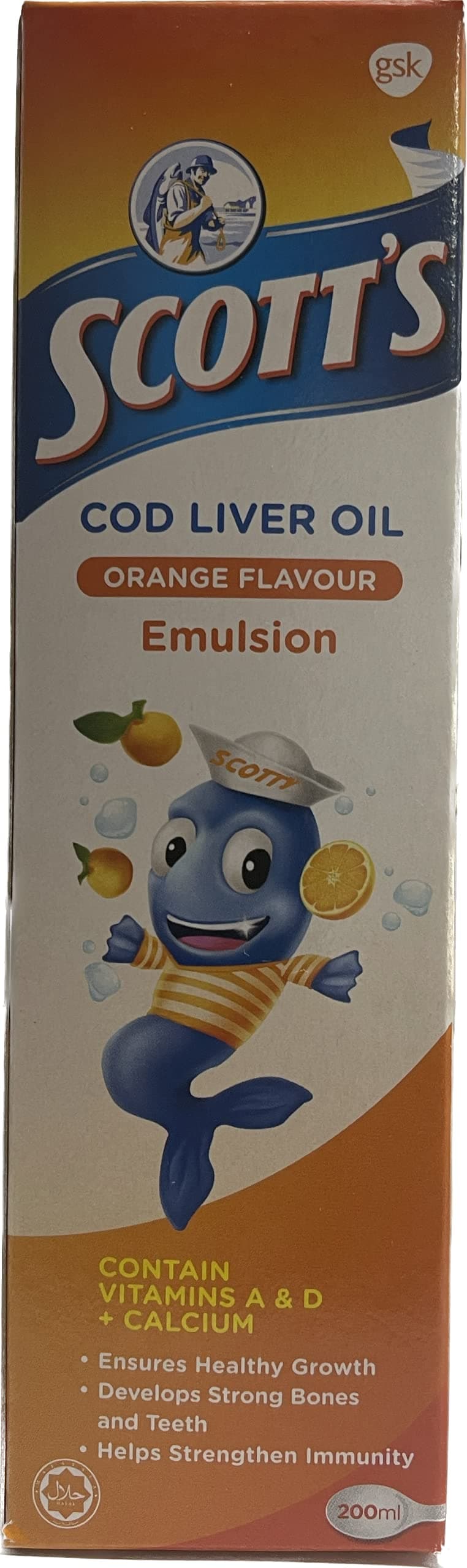 200 ml. Scott's Emulsion Cod liver oil with Vitamin A, D Calcium orange flavor dietary supplement for kids and children by Unknown