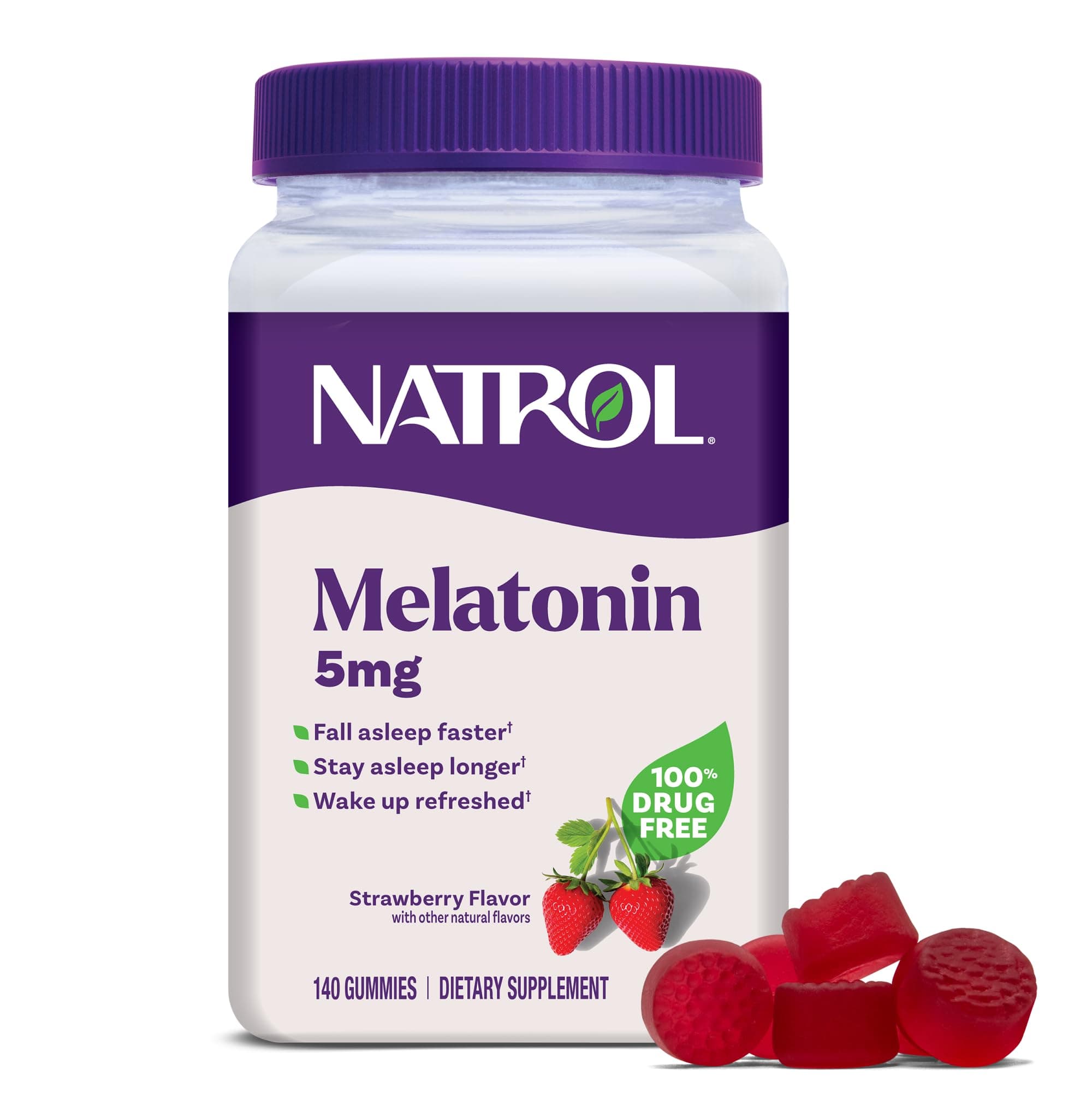 Natrol 5mg Melatonin Gummies, Sleep Support for Adults, Melatonin Supplements for Sleeping, 140 Strawberry-Flavored Gummies, 70 Day Supply
