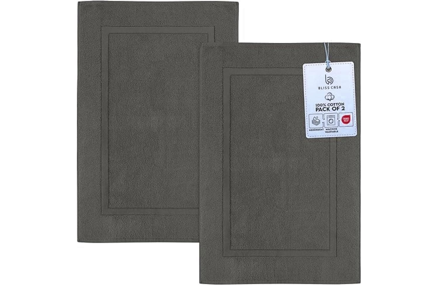 Bliss Casa - Bath Mats (2 Pack, 50 x 80 cm) - 1000 GSM Bathroom Mat for Toilets, Super Soft and Extra Absorbent Floor Mats For Elegant Look (Grey)