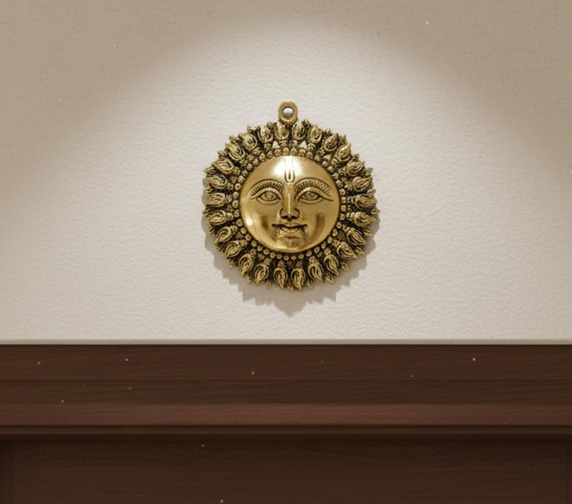 StonKraft Brass Wall Hanging Sun Face Idol | Surya Dev Bhagwan Metal Wall Decor | Art Sculpture for Home & Office Decor for Positivity, House Warming Gift – 6.25 Inches, Golden