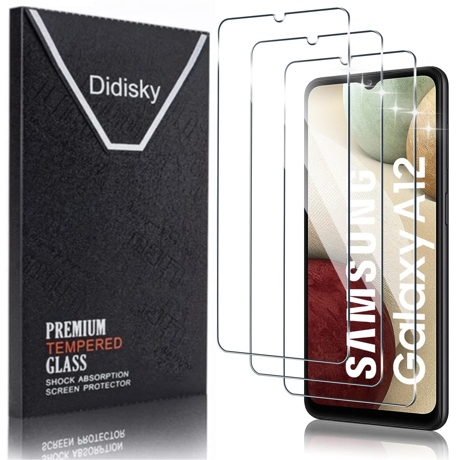Didisky [3 Pack Tempered Glass Screen Protector for Samsung Galaxy A12 / A13 4G / 5G, Soft Touch,Easy to Clean, Easy to Install, Transparent
