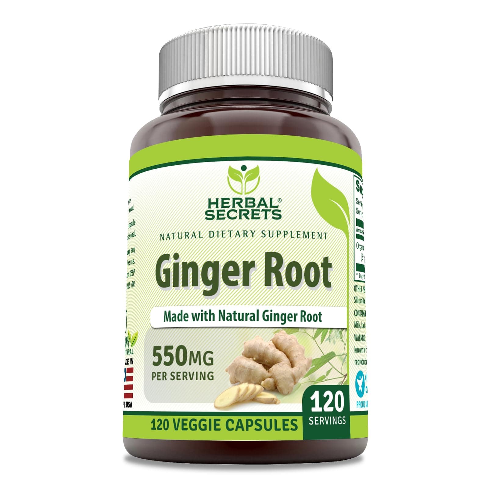 Ginger Root Supplement | 550 Mg Per Serving | Veggie Capsules | Non-GMO | Gluten Free | Made in USA (1 Pack, 120 Count)