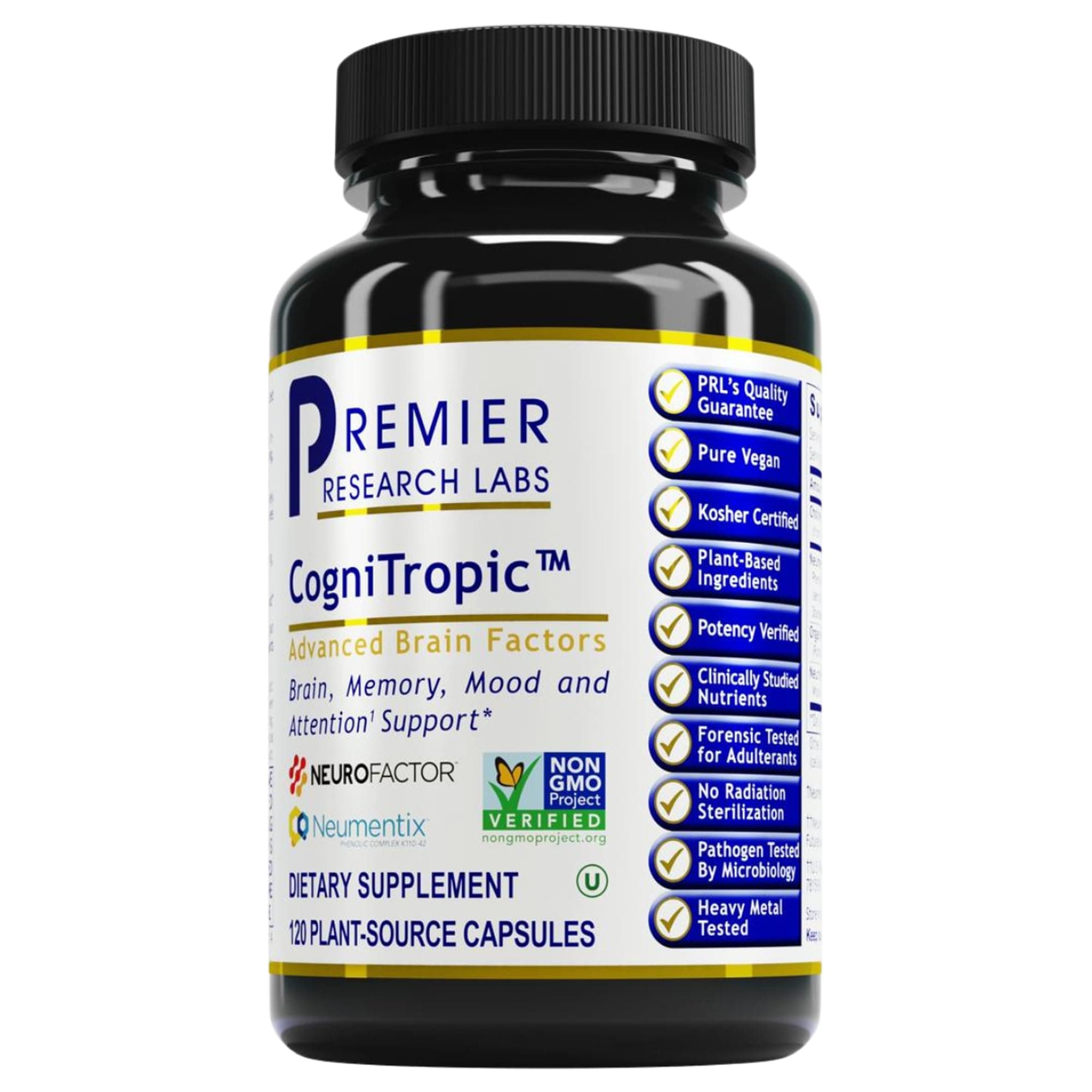 Premier Research Labs Cognitropic - Brain Supplements for Memory and Focus, Focus Supplement, Brain and Memory Power Boost, Clarity Vitamins for Brain, Memory Support - 120 Vegetarian Capsules