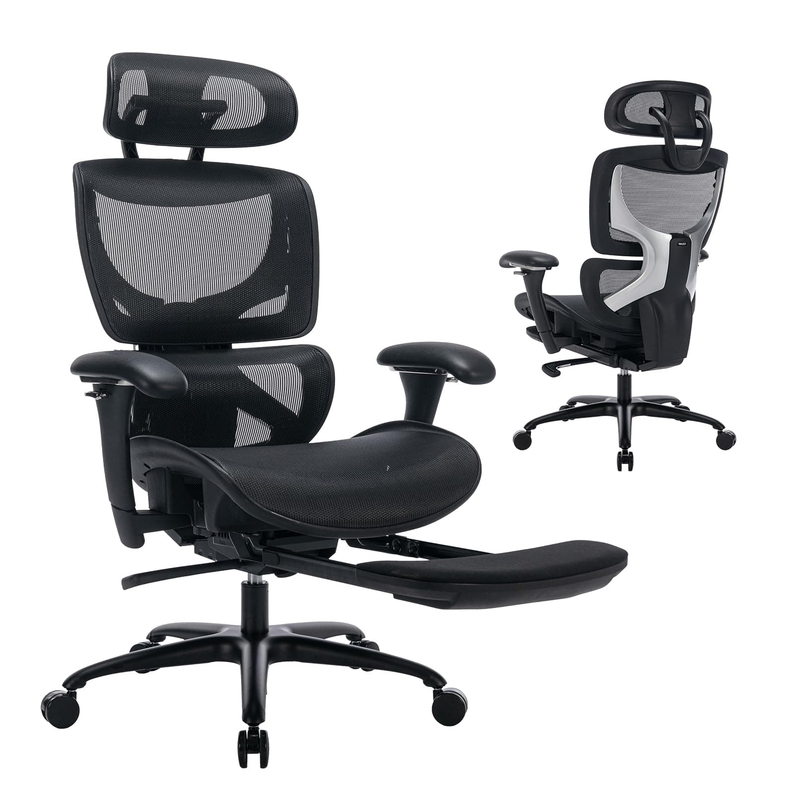 COLAMY Ergonomic Mesh Office Chair with Footrest, Executive High Back Computer Desk Chair with Wide Headrest and Adjustable 3D Arms, Backrest Height, Tilt Lock and Lumbar Support, Black