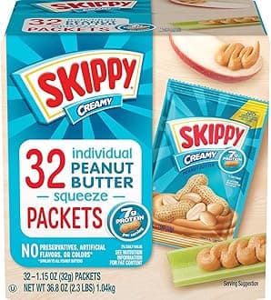 Skippy Creamy Peanut Butter Squeeze Packets, 1.15 oz, 32 ct