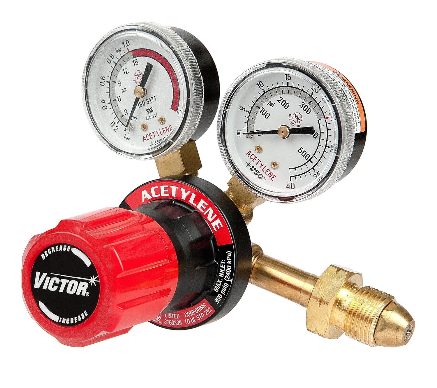 Victor Technologies 0781-9405 G250-15-510 Medium Duty Single Stage Acetylene Regulator, 15 psig Delivery Range, CGA 510 Inlet Connection