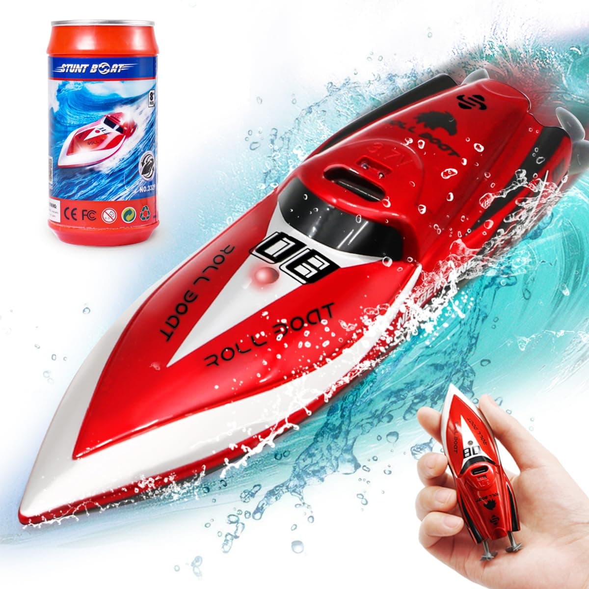 Mini Remote Control Boat RC Boat 2.4Ghz 360 Rotating bulit-in Rechargeable Battery Swimming Pool Toys Remote Control Boats for Kids 8-12 Years Birthday Gift Red