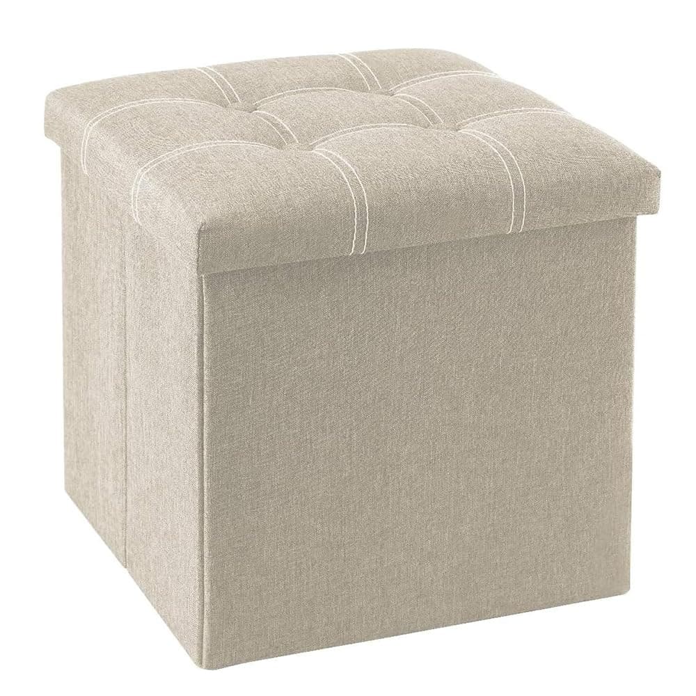 Joyzzz Storage Ottoman Bench, 38cm Folding Box Chest with Soft Padded Seat Footrest, Ottoman with Storage Foldable Rectangular Footstool, Folding Ottoman Bench for Living Room, Bedroom (White)