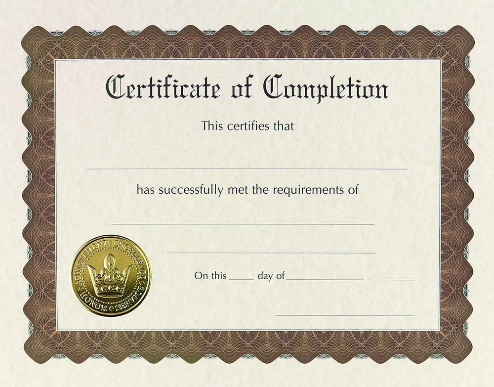Ready-to-Use Certificates, Completion, 11 X 8.5, Ivory/Brown/Gold Colors with Brown Border, 6/Pack