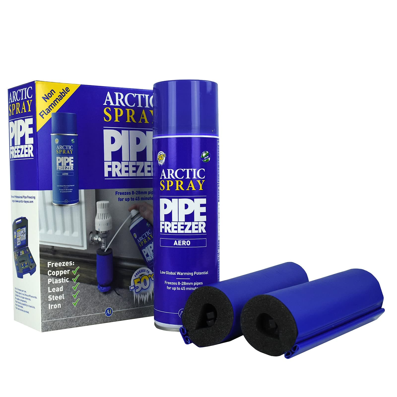 Arctic Hayes ZEK2 Aero Disposable Pipe Freeze Kit with 2 Freezing Jackets for Plumbing Installation, Repair & Maintenance. Freezes Plastic & Metal Pipes (8-28mm Diameter), Blue