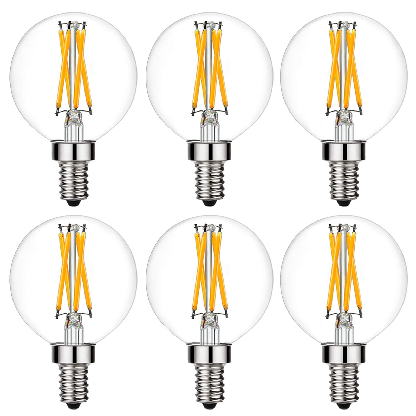 LiteHistory Dimmable G16.5 LED Light Bulb 6W Equal 60W 600lm AC120V Candelabra Bulb 60W for Chandeliers, Ceiling Fan, Vanity Warm White 2700K Globe Light Bulb 6Pack