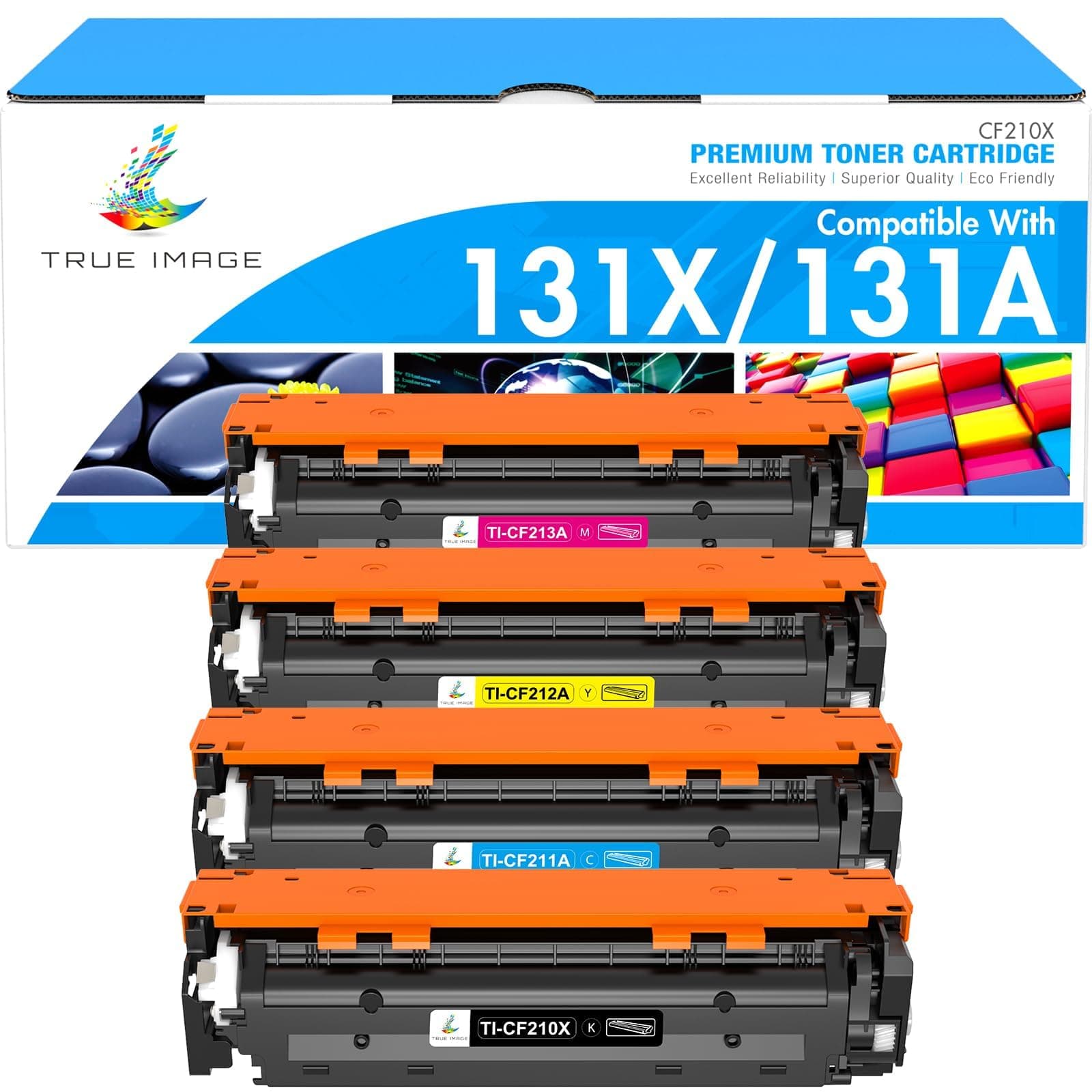TRUE IMAGE 4 Pack Toner Cartridge Replacement for HP 131X CF210X 131A CF210A 128A CE320A 125A Laserjet Pro 200 Color MFP M276n M276nw M251nw M251n (Black, Cyan, Yellow, Magenta)