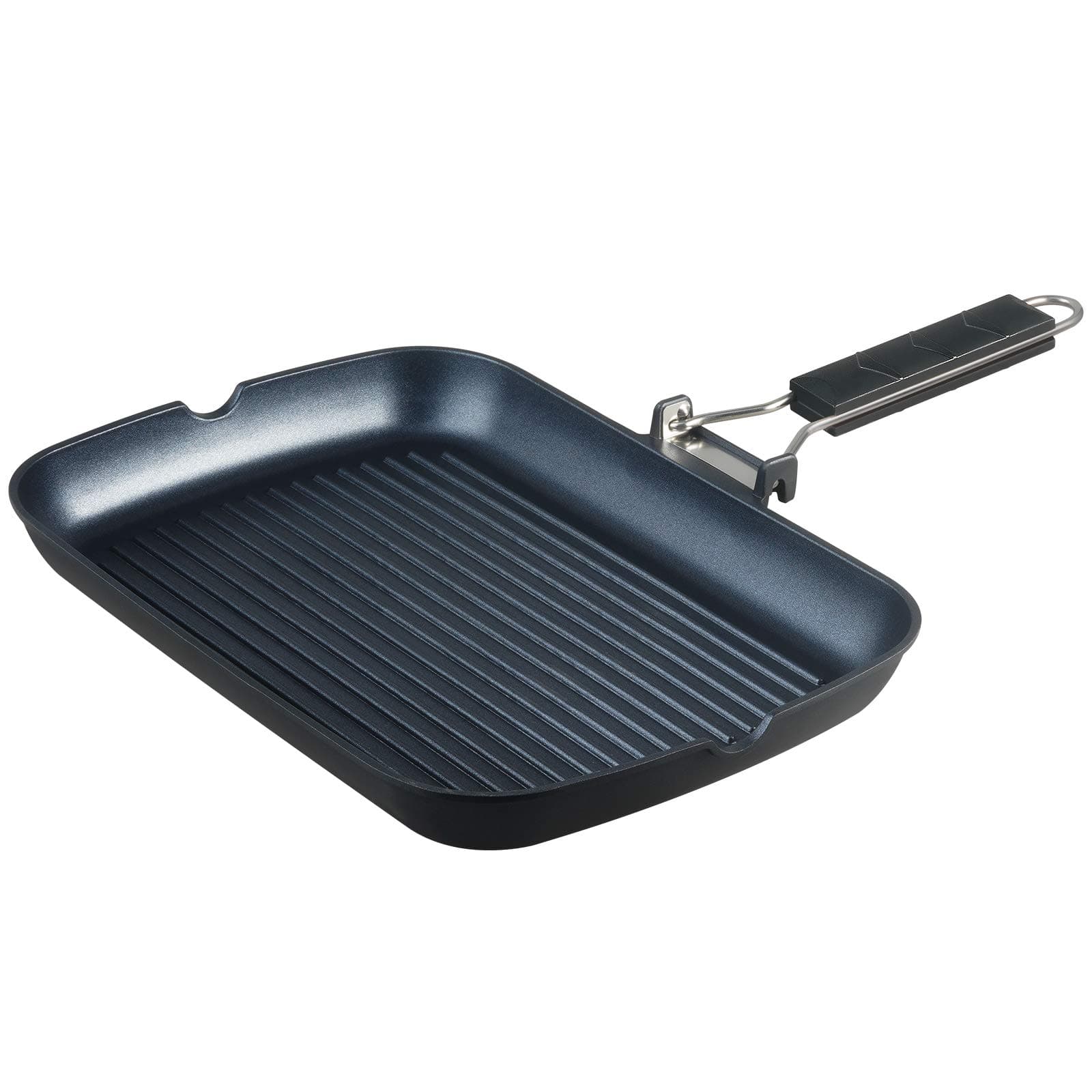 S‚·KITCHN Grill Pan with Folding Handle, Nonstick Grill Pan for Stove Tops, Induction Compatible KBBQ Grill Pan with Pour Spouts, Indoor Rectangle BBQ Grilling Pan - 13 ” 9IN