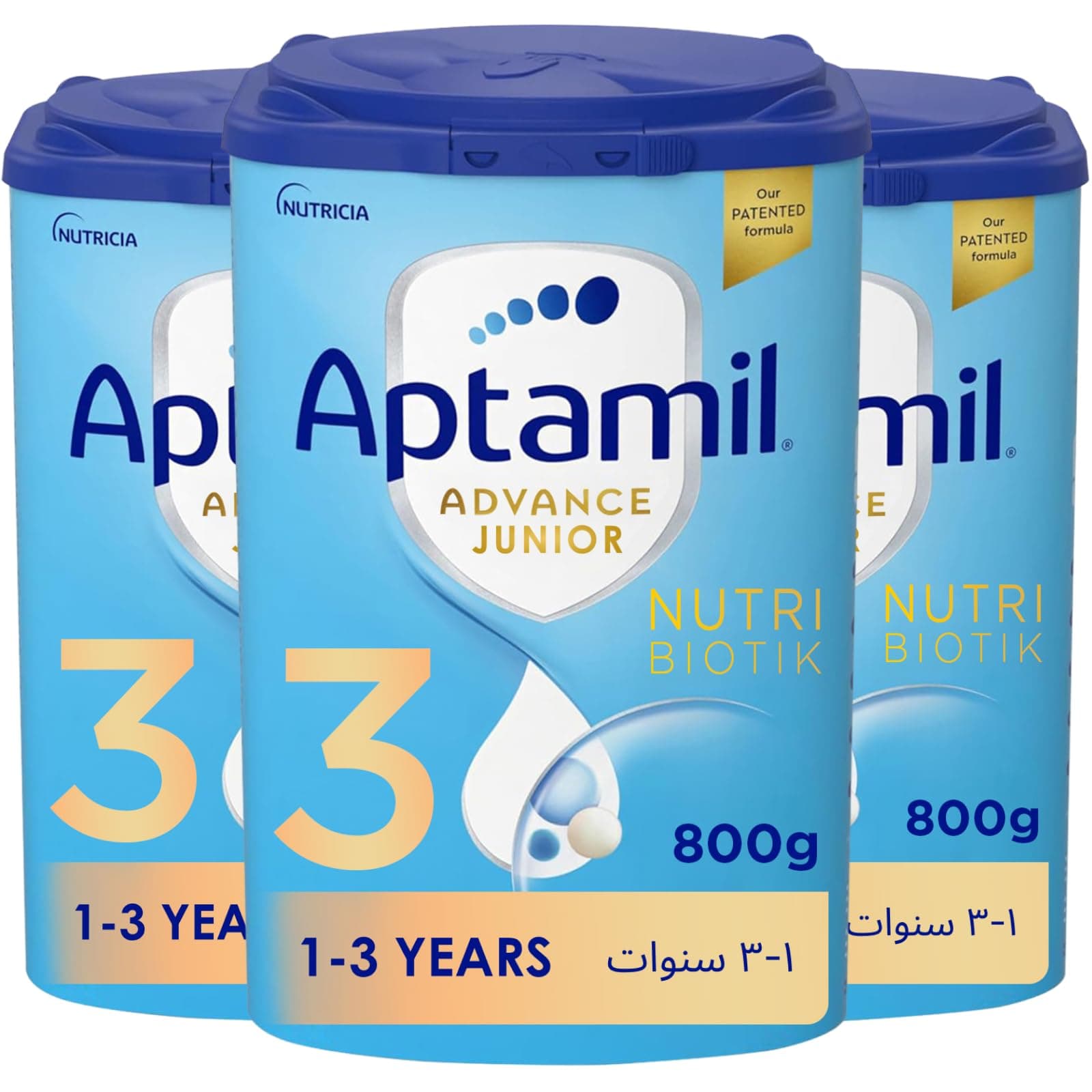 Aptamil Advance Junior 3 Growing Up Formula Milk From 1-3 Years, Easy To Use Pack, 800g - Pack of 3
