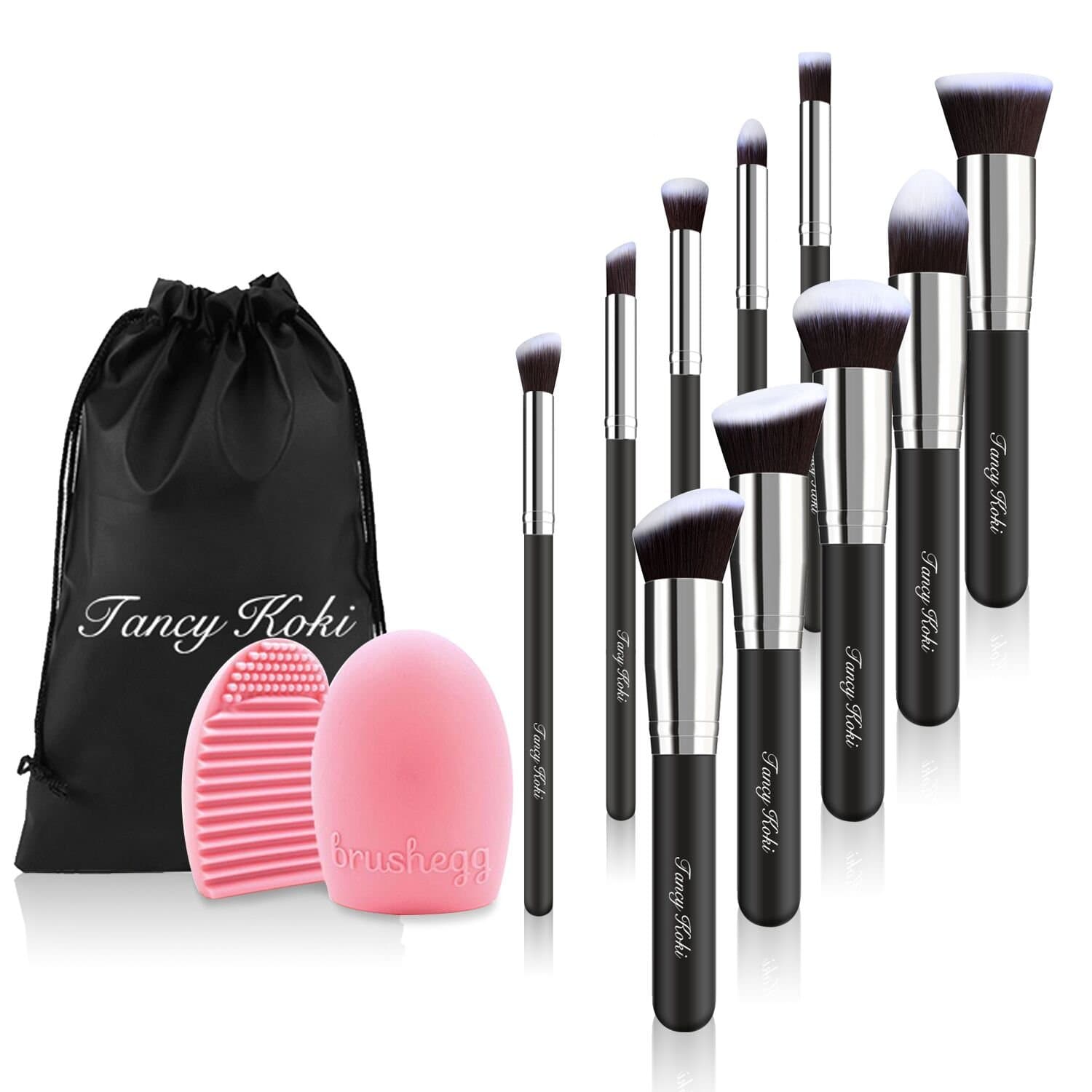 Makeup Brushes Set 10 Pcs Blending Blush Premium Soft Synthetic Kabuki Foundation Eyeliner Eyeshadow Cosmetic Brushes with1 Free Makeup Brush Egg Brush Cleanner